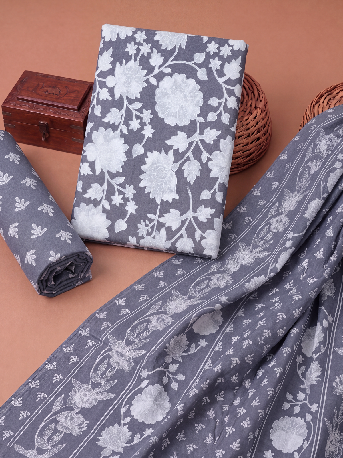 Women Pure Cotton Printed Grey Dress Material DM392