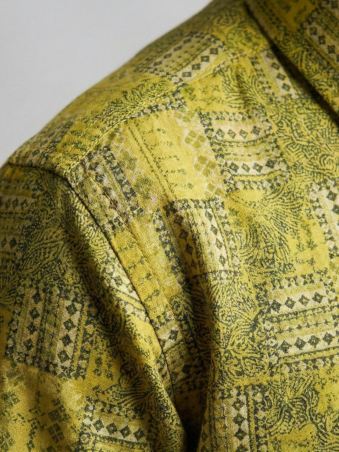 Boys Lemon Yellow Matching Border Dhoti With Printed Shirt Set Fusion PS29