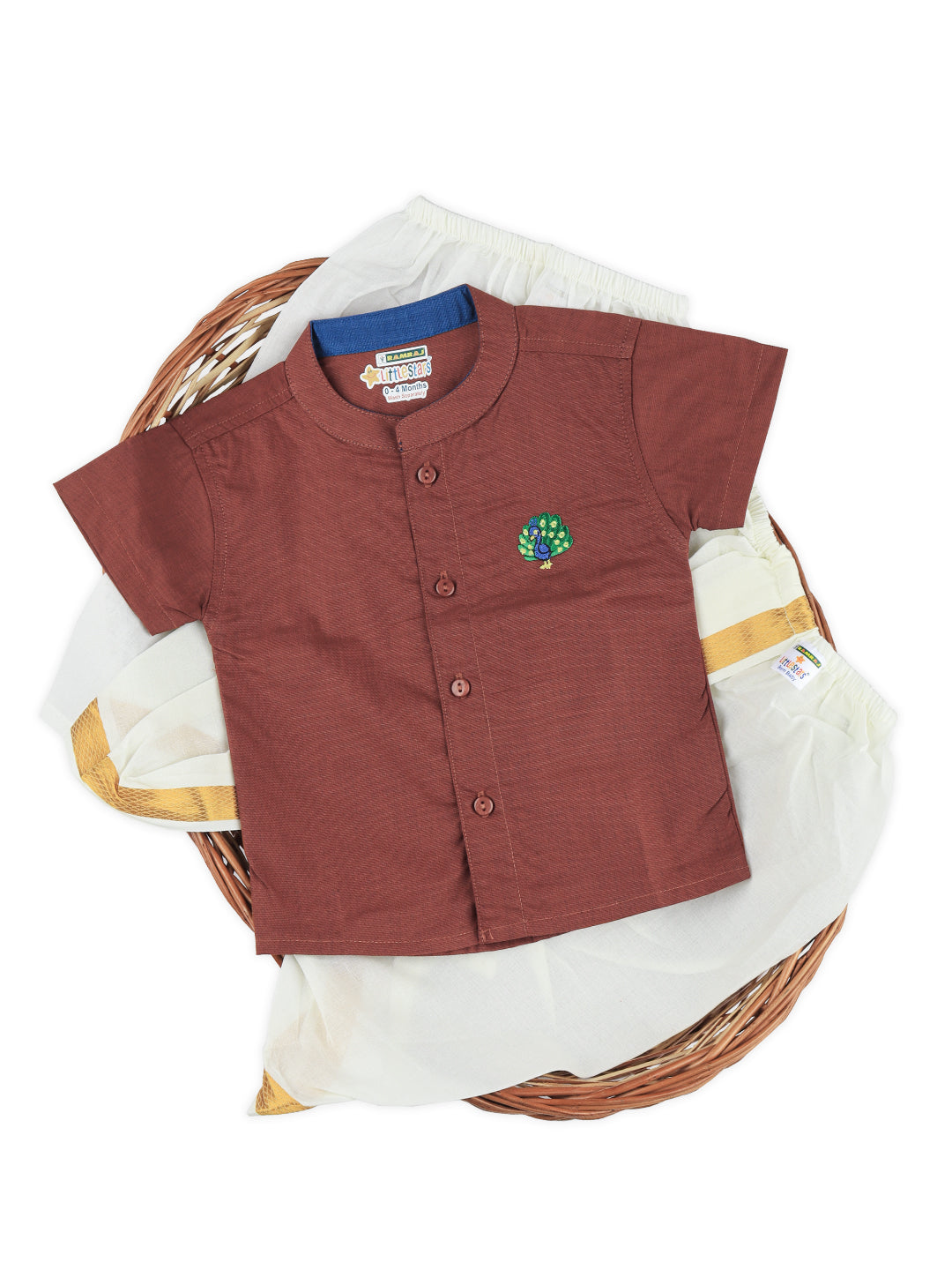 Born Baby Shirt with Pant and Panchakacham Set Brown G74