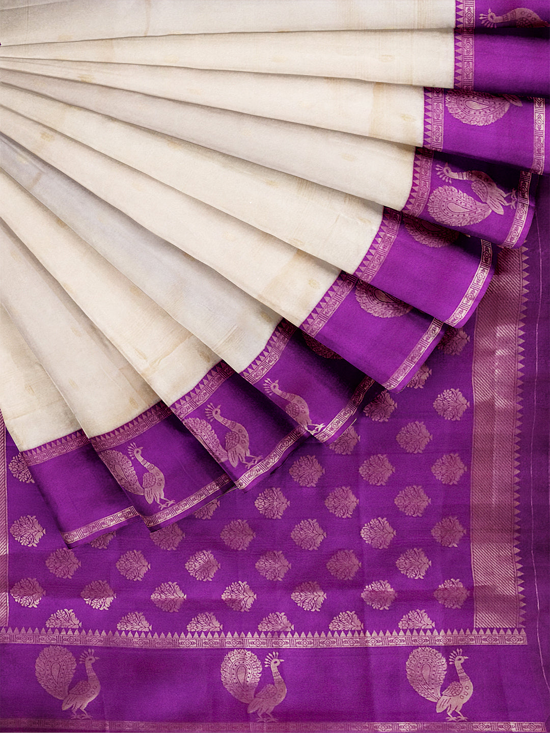 Women Cream with Violet Art Silk Saree ASS119