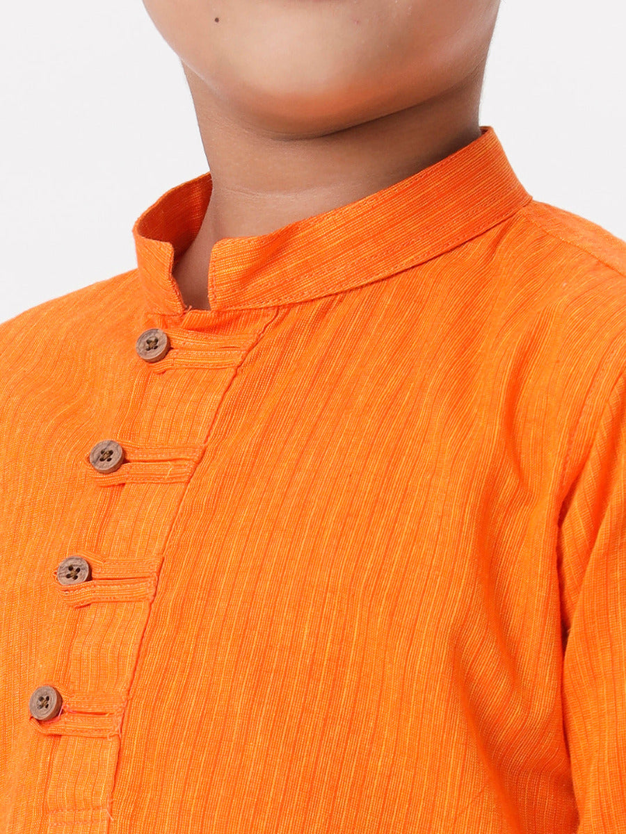 Boys Breeze Cotton Full Sleeves Orange Kurta-Close view