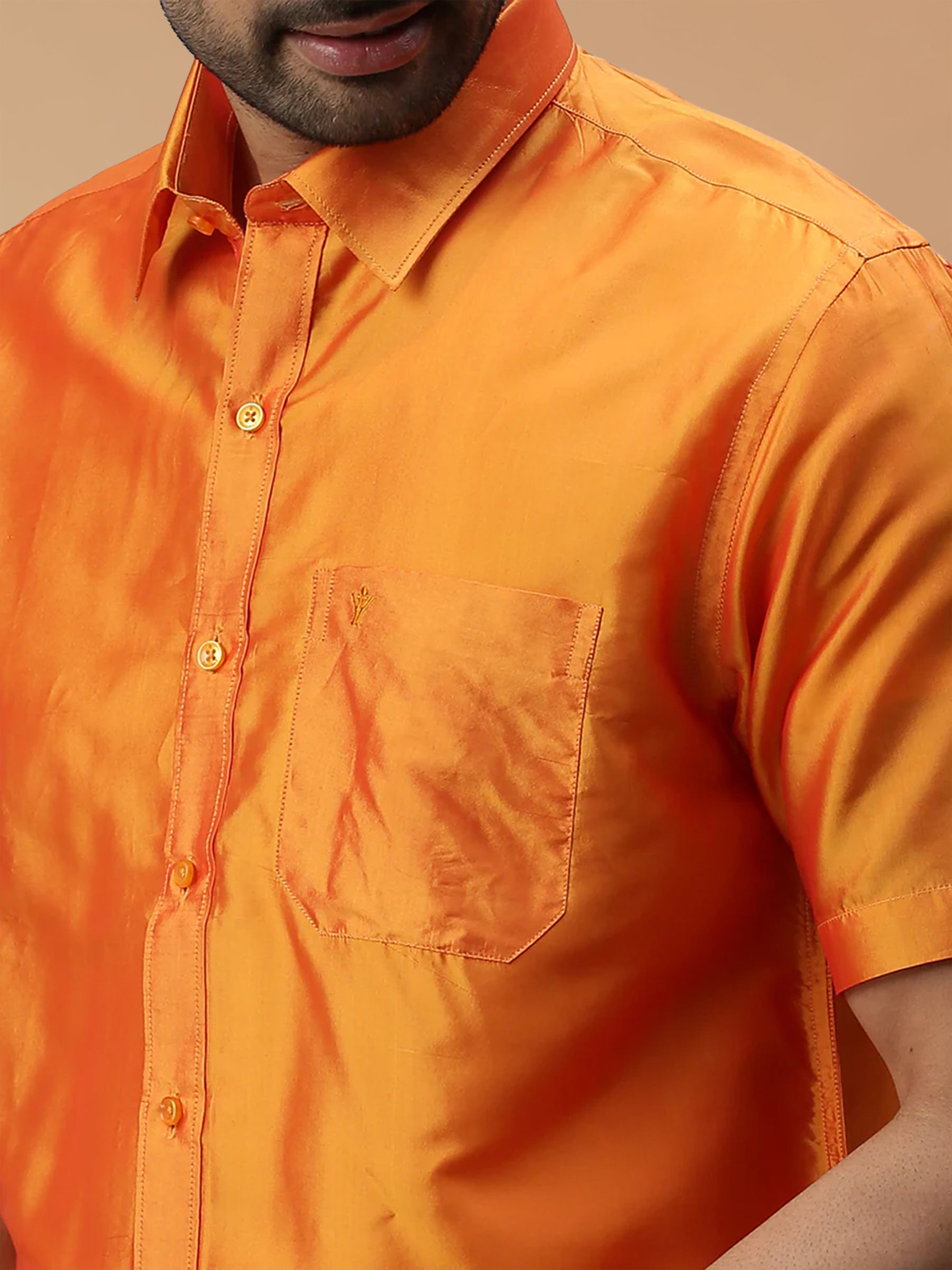 Silk Feel Golden Orange Shirt - Regular Fit