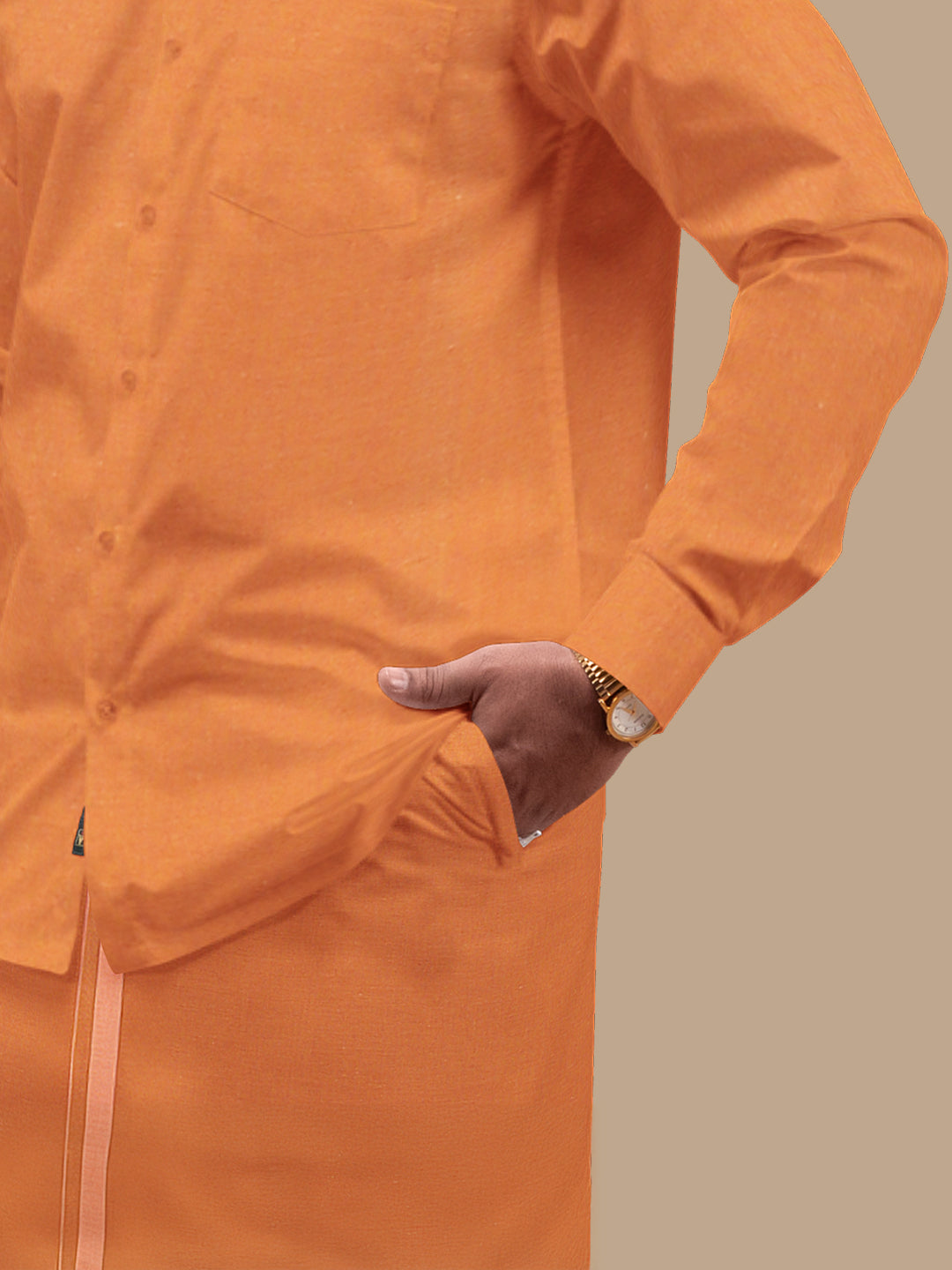 Men Assorted Border Readymade Single Layer Dhoti Kaavi