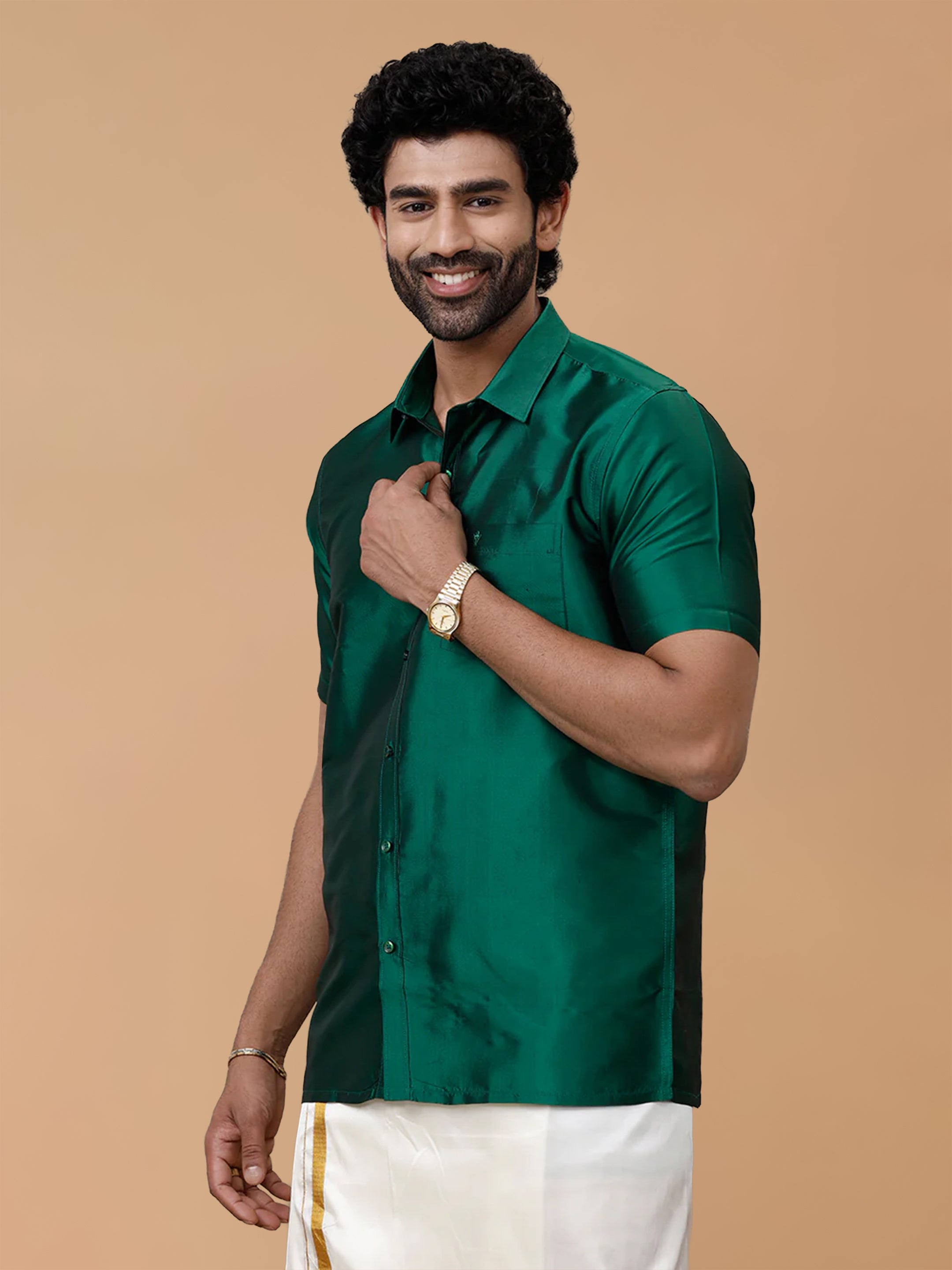 Silk Feel Dark Green Shirt - Regular Fit