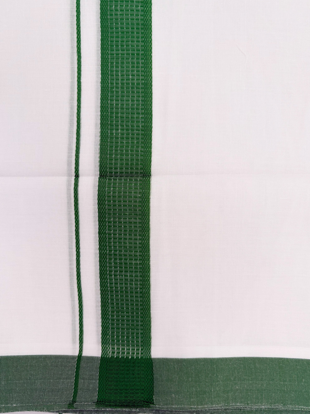 Double Layer Cotton Blend White Dhoti With Green Fancy Border TF19
