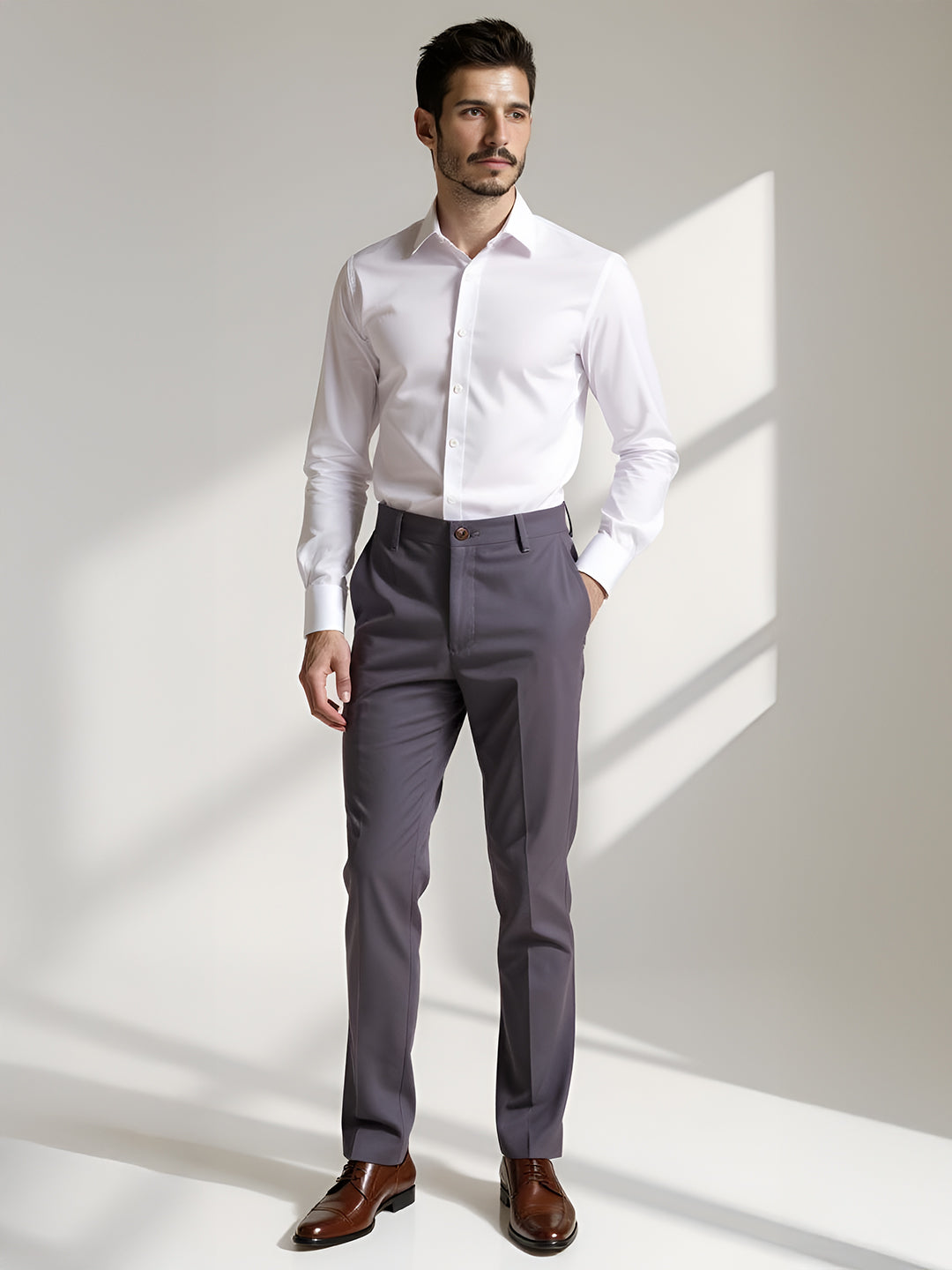 Men Cotton Lycra Cement Grey Smart Fit Pant Zara