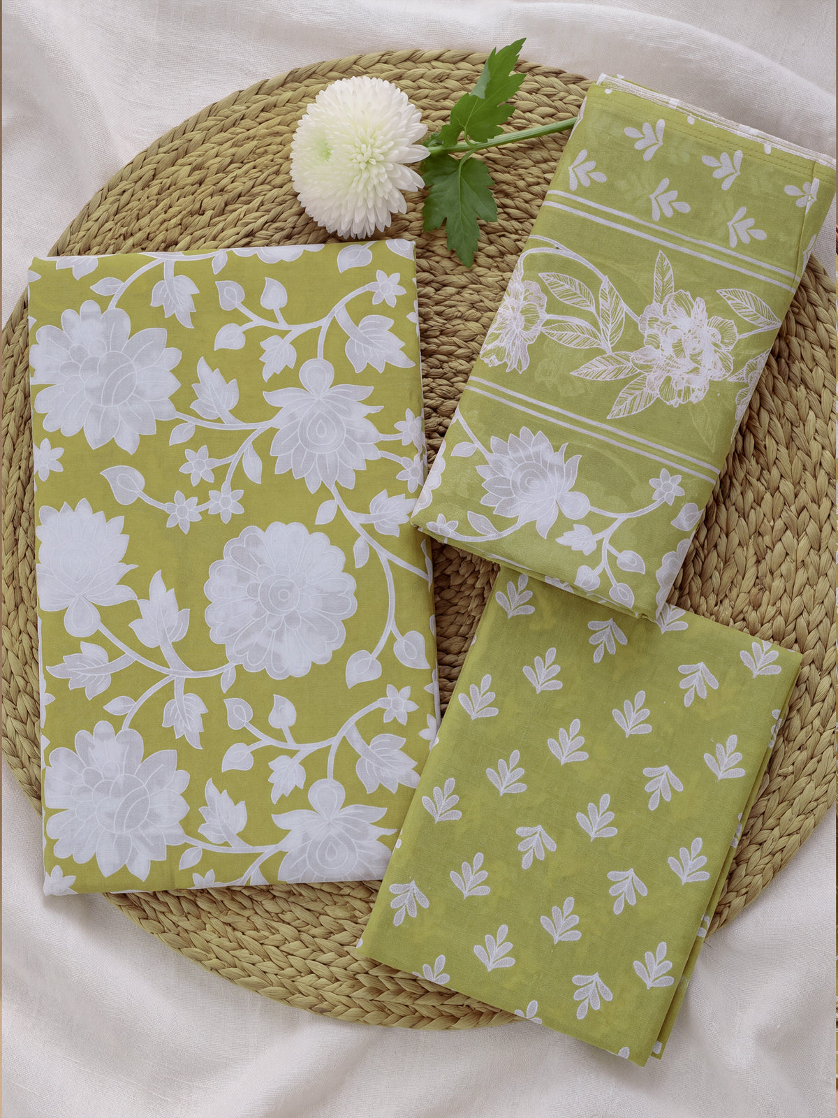Women Pure Cotton Printed Green Dress Material DM395