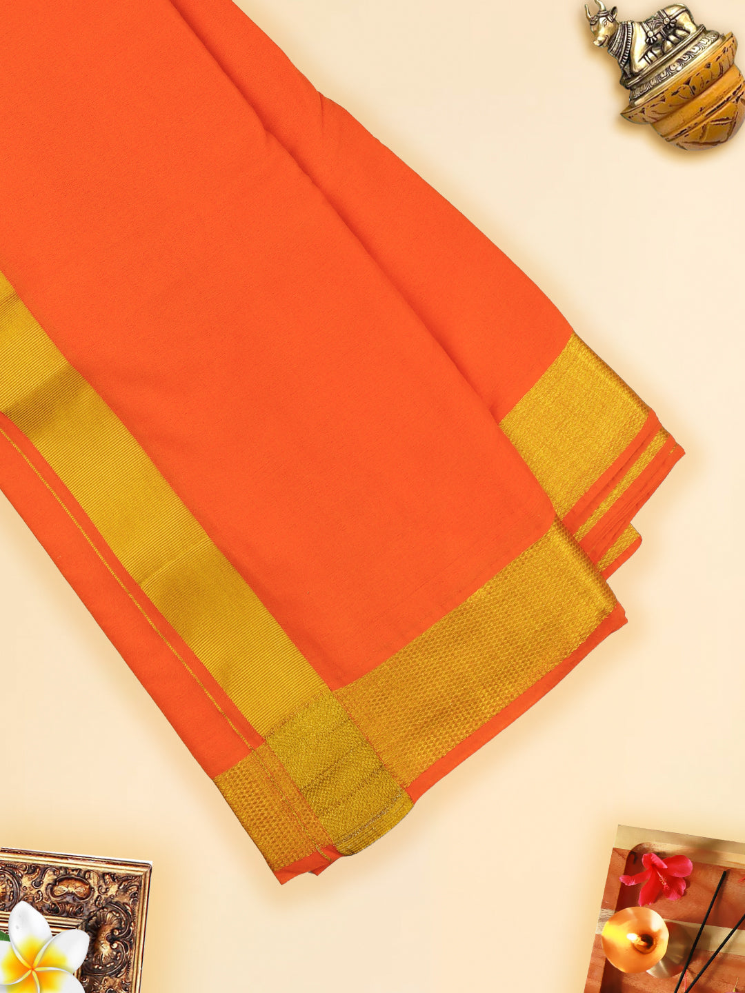 Mens Panchakacham Dhoti with Angavasthram Dheeksha Orange (9+5)-View two
