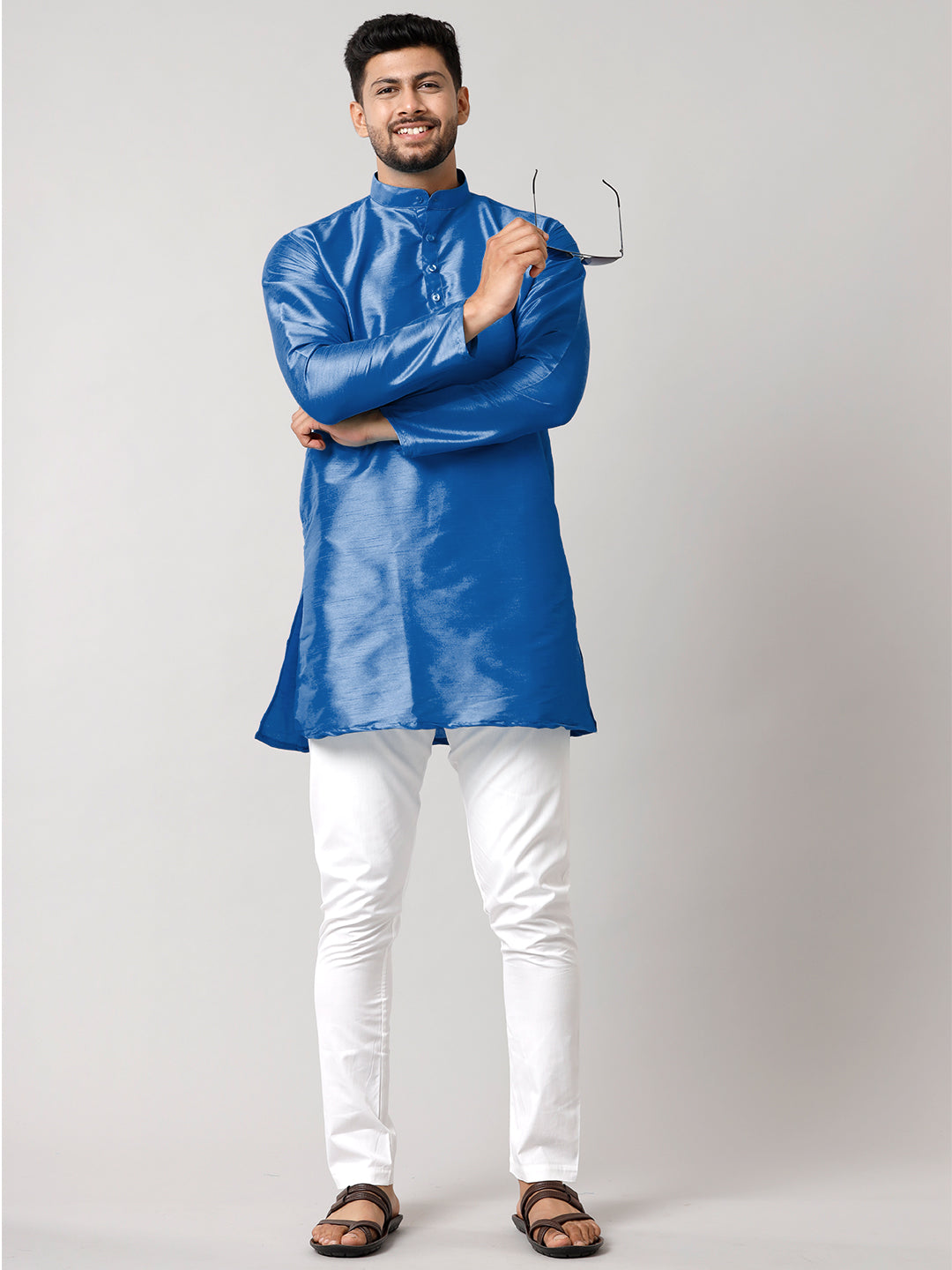 Mens Polyster Blue Medium Length Kurta SL01-Full view