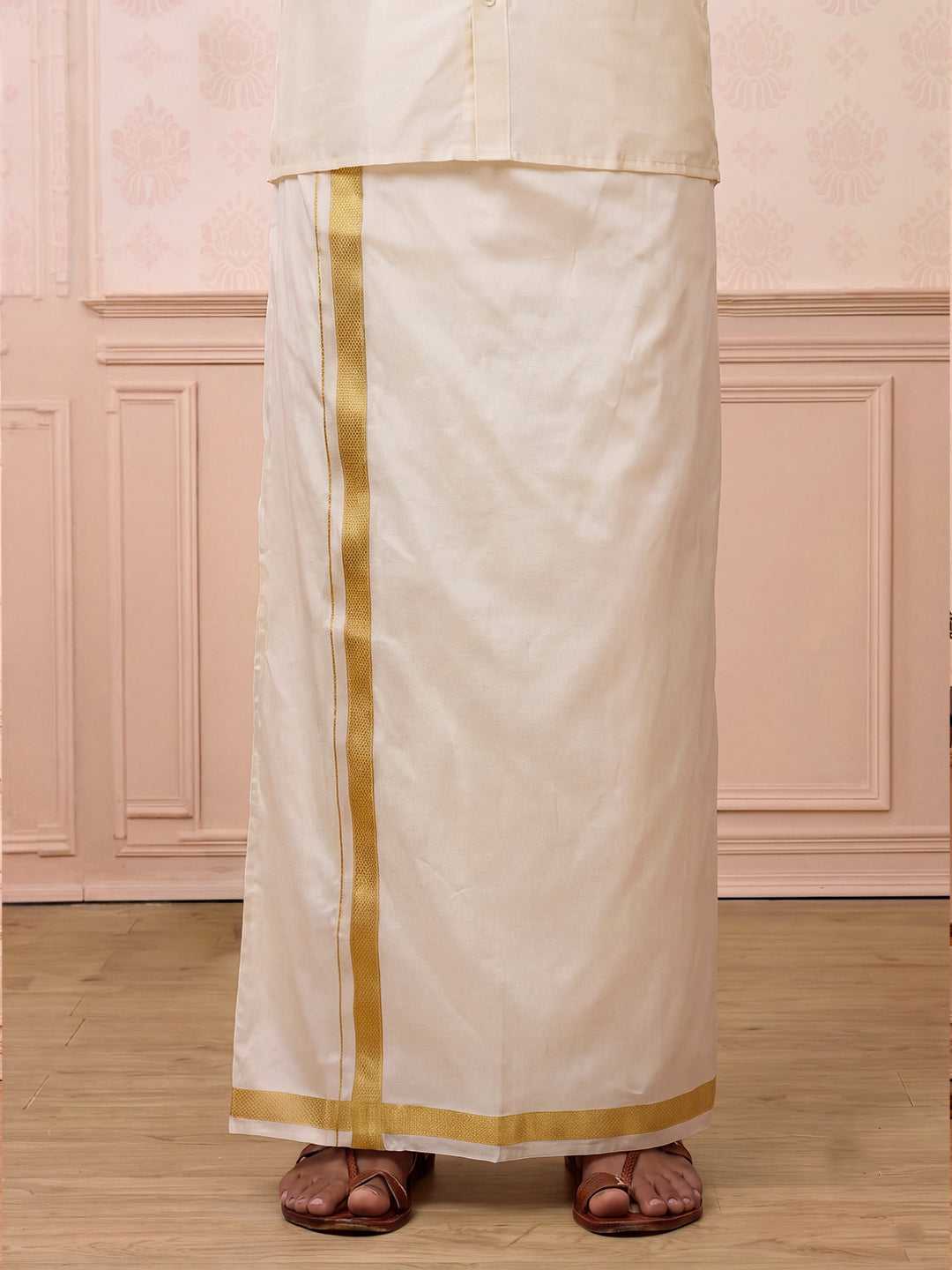 Art Silk Butter Scotch Readymade Dhoti & Shirt Set