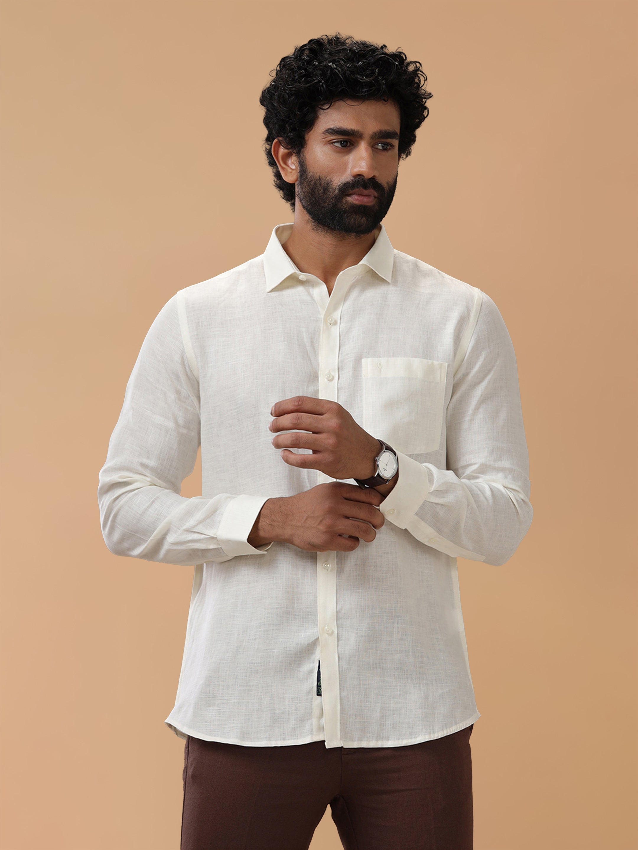 Pure Linen Cream Smart Fit Shirt L38
