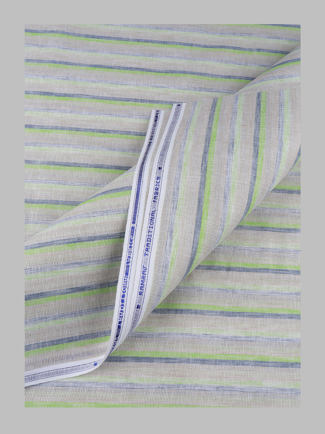 Men Cotton Rich Striped Shirt Fabric Green & Blue High Style