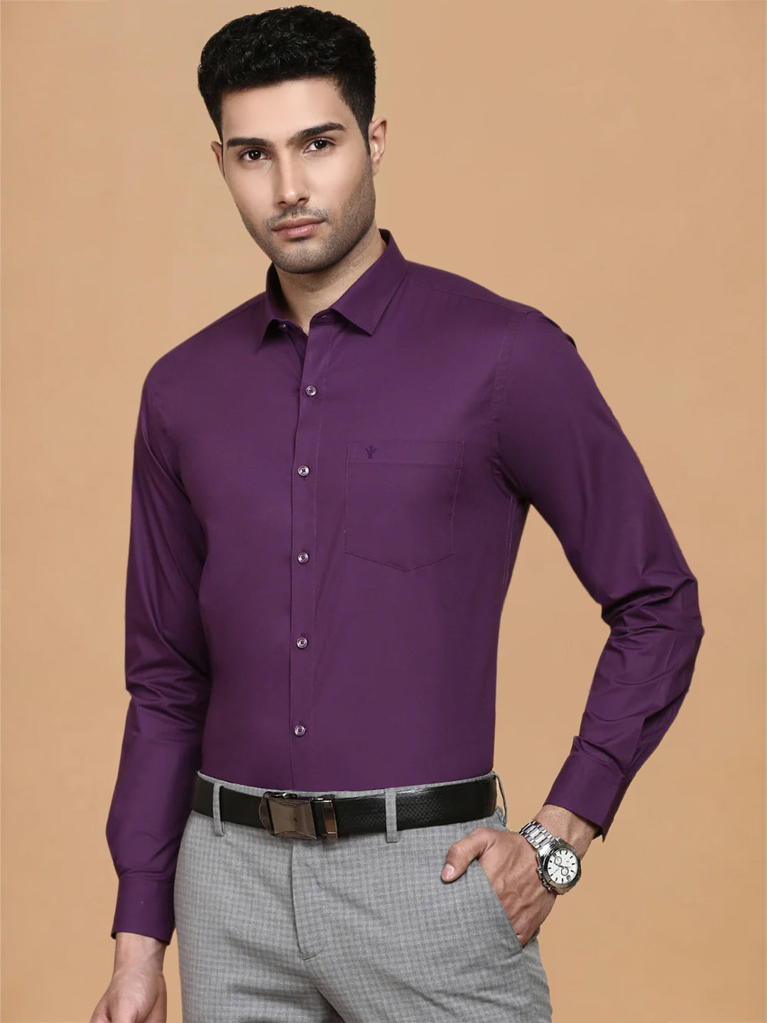 Cotton Spandex Purple 2 Way Stretch Smart Fit Shirt LY5