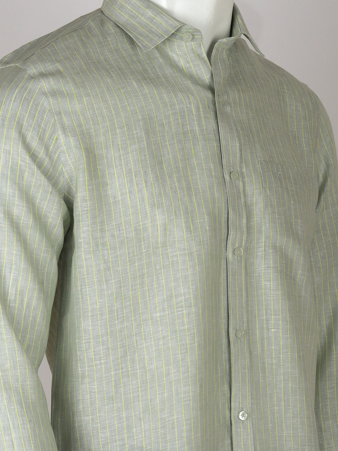 Men Pure Linen Striped Shirt Pale Green LS34