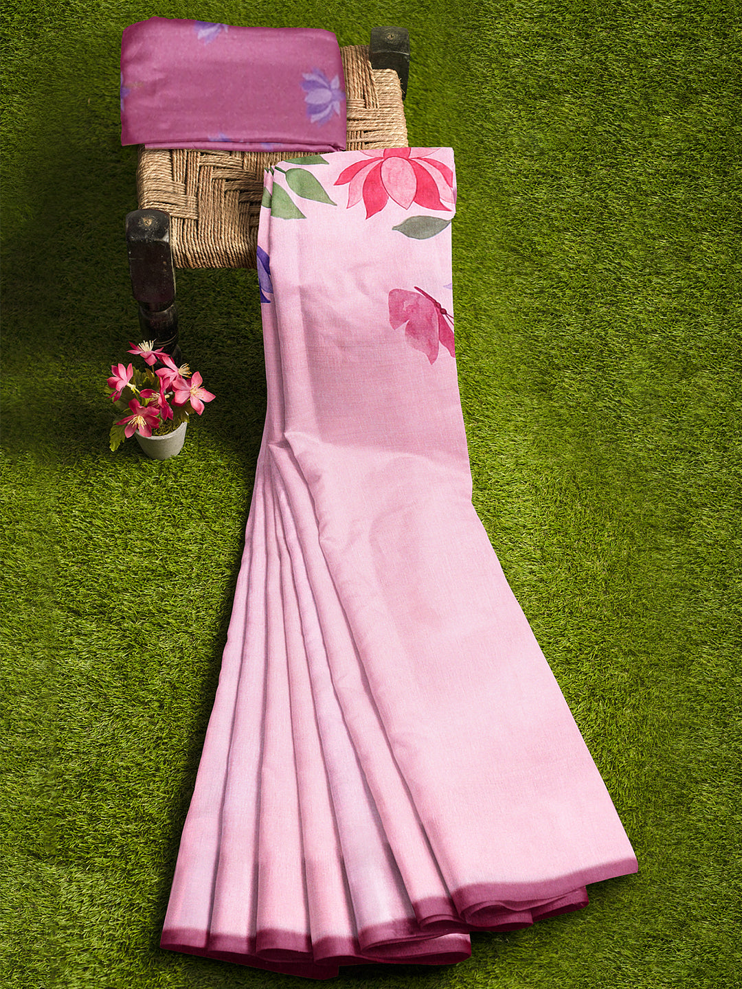 Women Light Pink Semi Tussar Printed Saree ST265