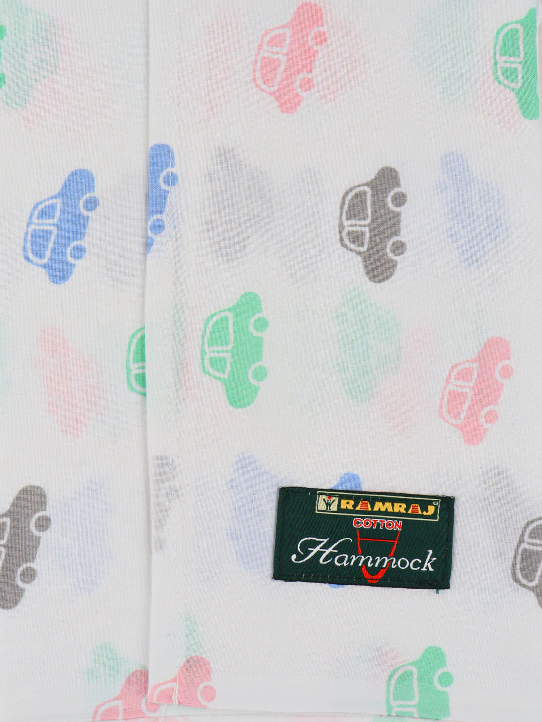 Premium Cotton Born Baby White with Assorted Prints Hammock/Cradle/Thottil/Jhula Cloth