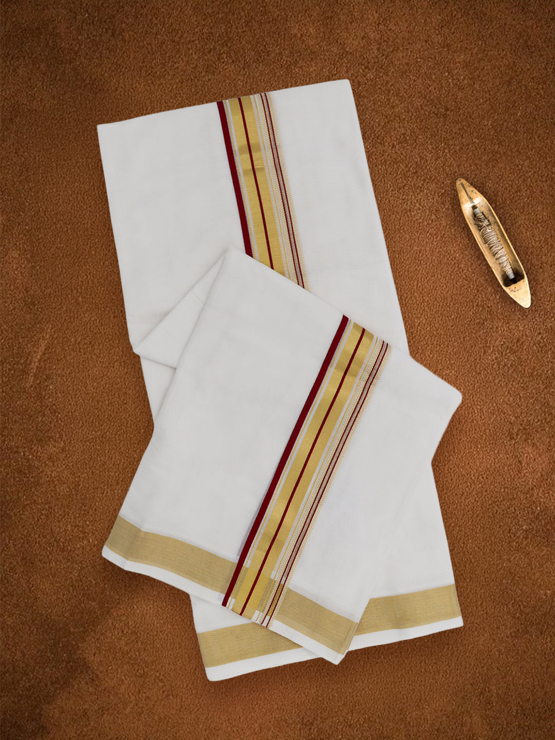 Men Premium Handloom White Dhoti with Fancy Jari Border HLM115