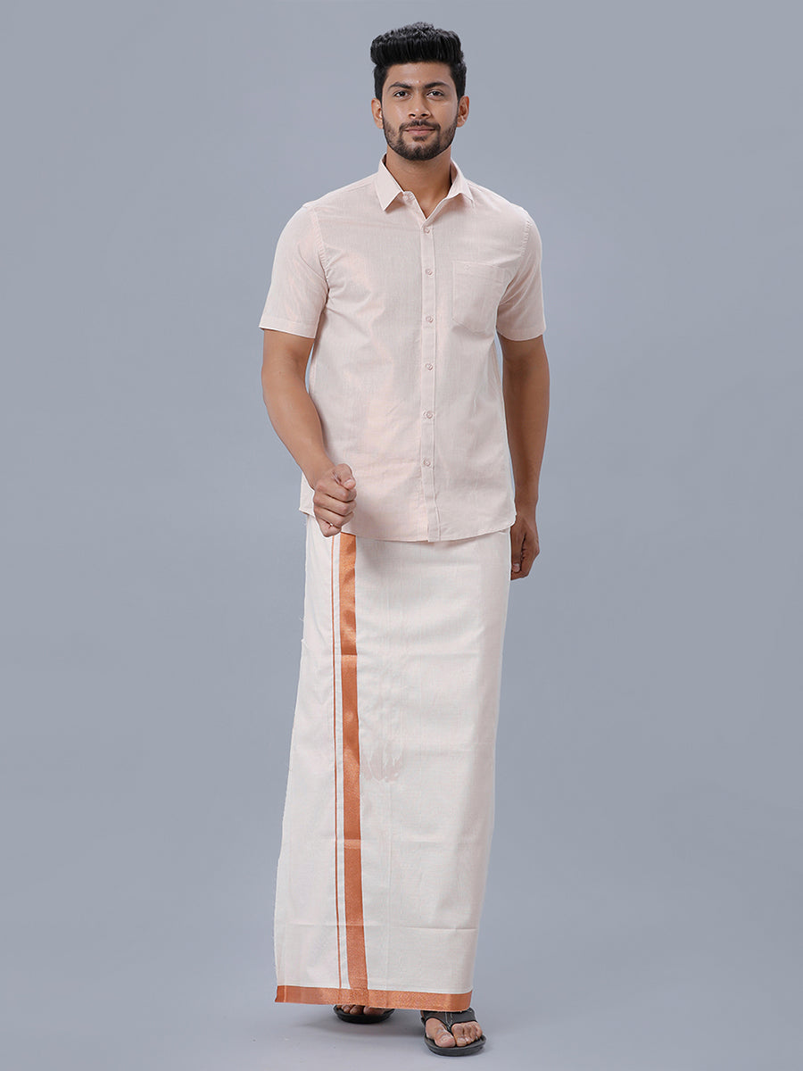 Mens Cotton Single Copper Colour with Jari Border Dhoti Primacy Copper-Full view