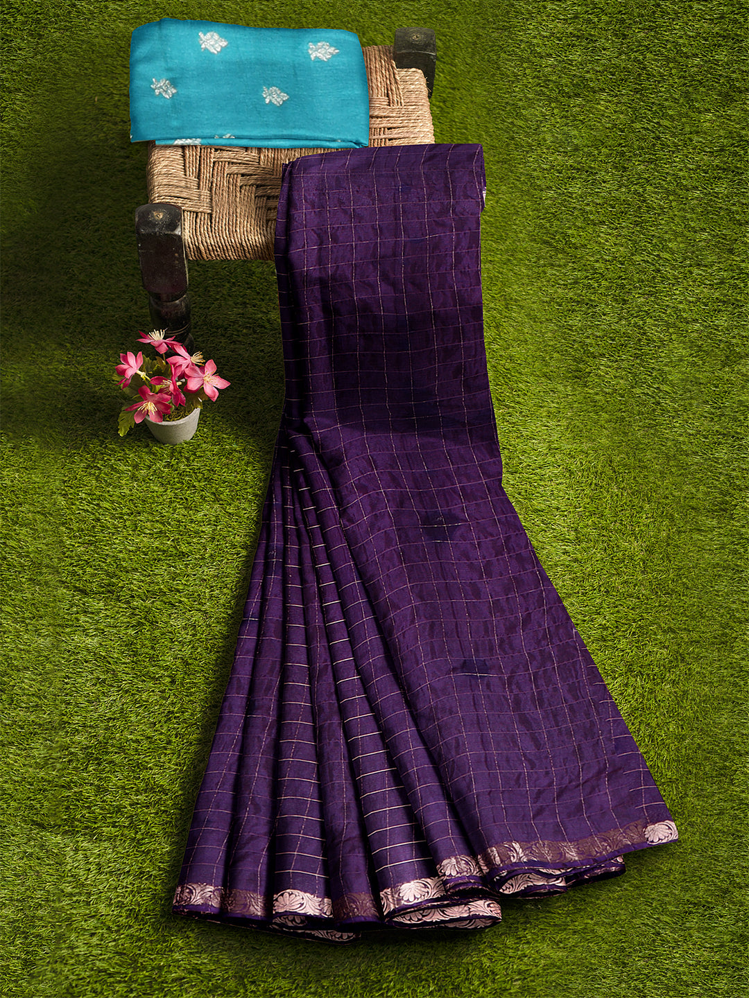 Women Violet Semi Silk Saree SS348