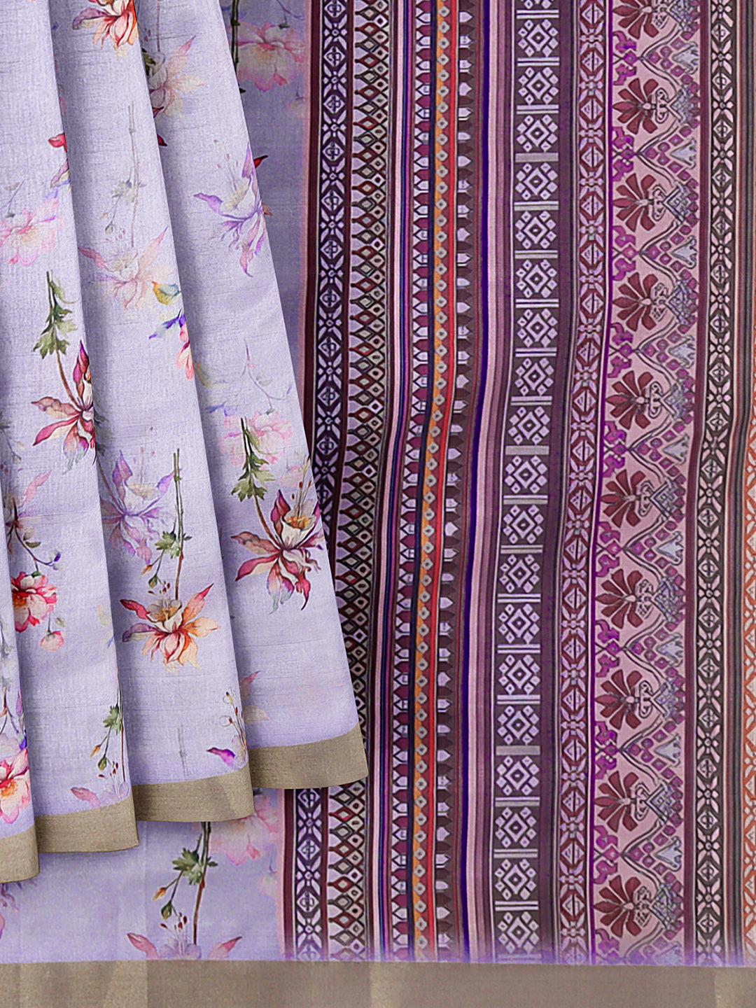 Women Lavender Semi Tussar Printed Saree ST248