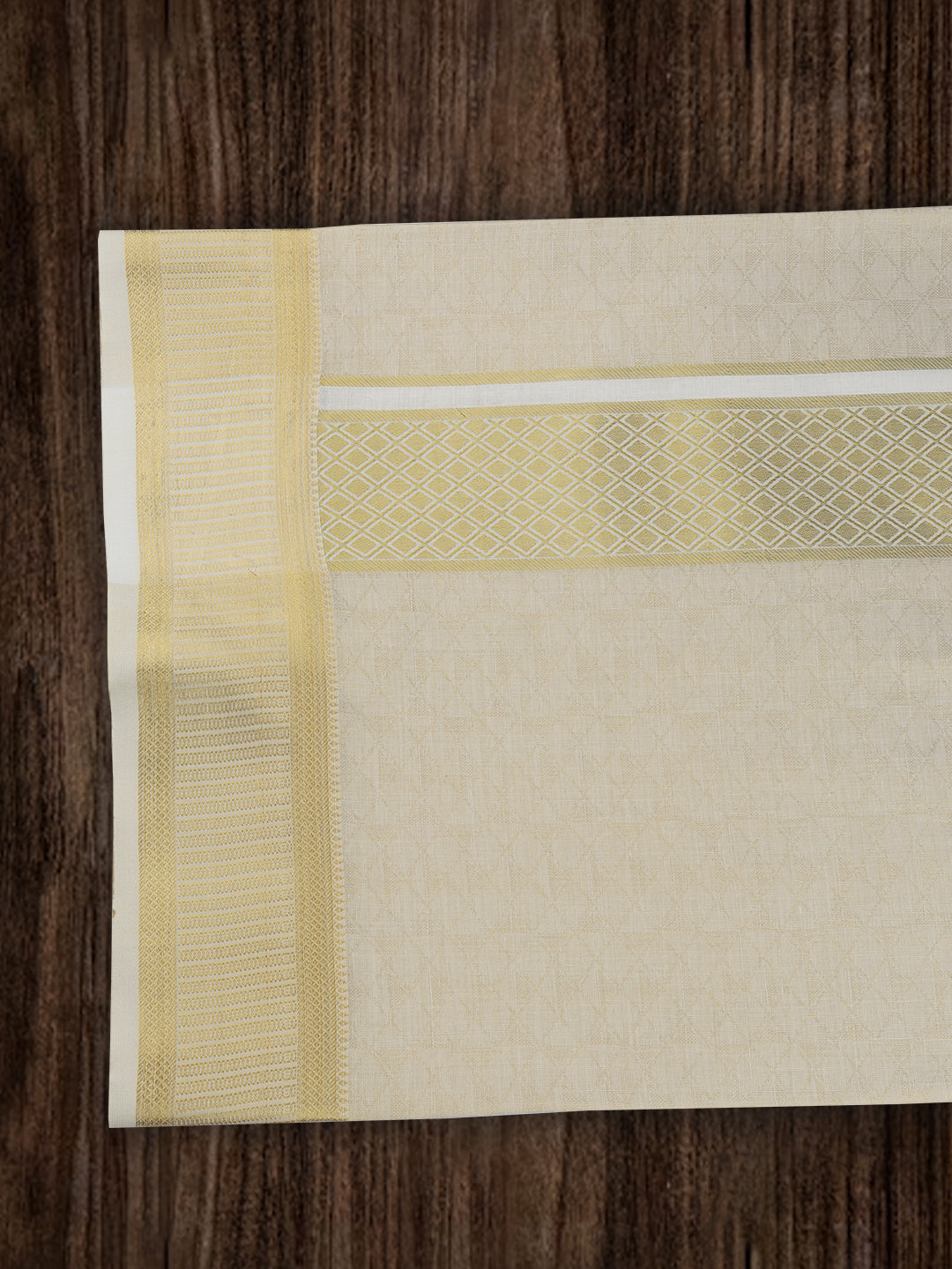 Men Tissue Dhoti Shirting & Towel Set Cream Golden Glory GG01