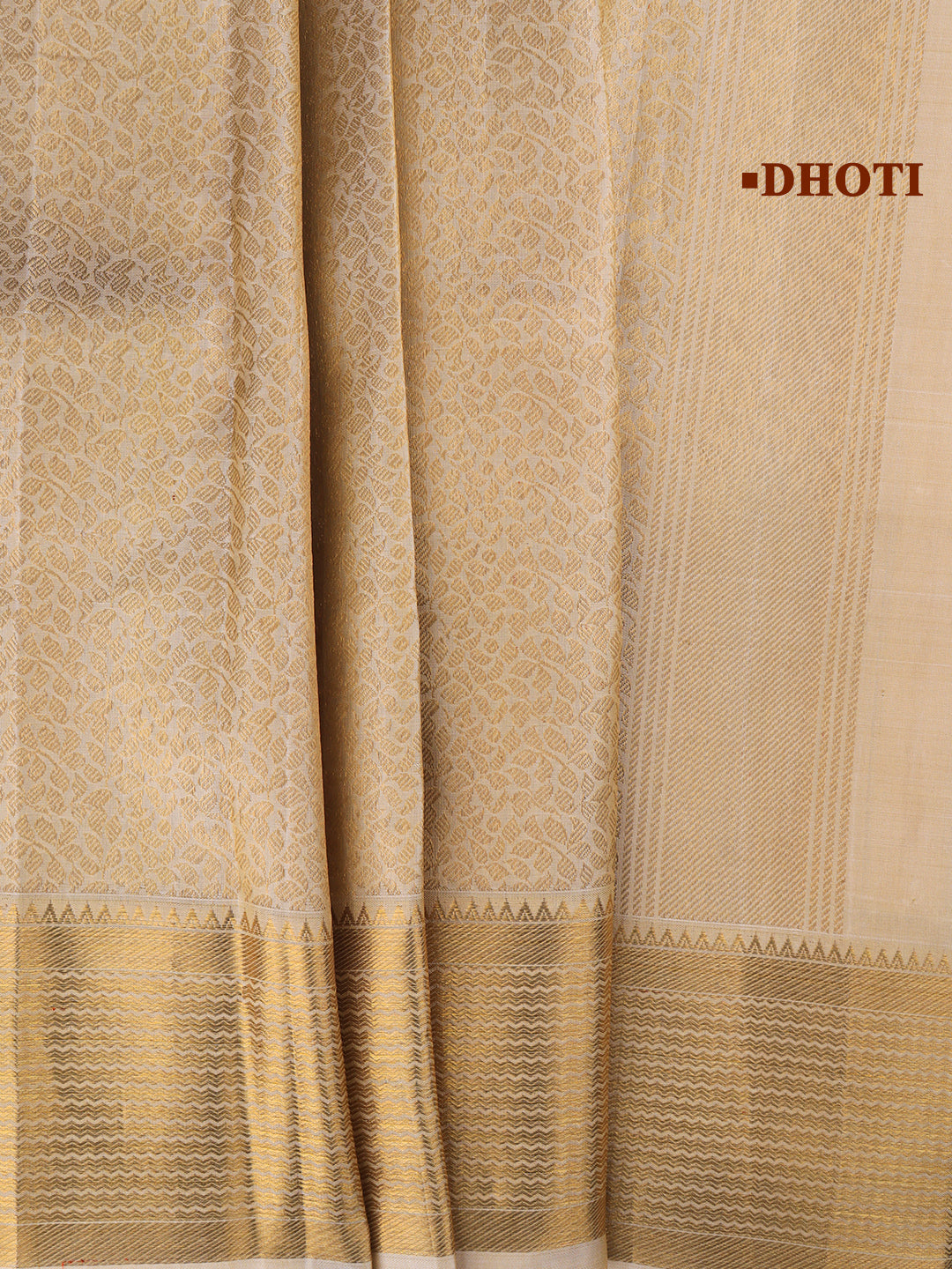 Men Premium Pure Silk Emboss Design Dhoti and Towel Set with 2-gram Gold Jari Fancy Border Agarshana