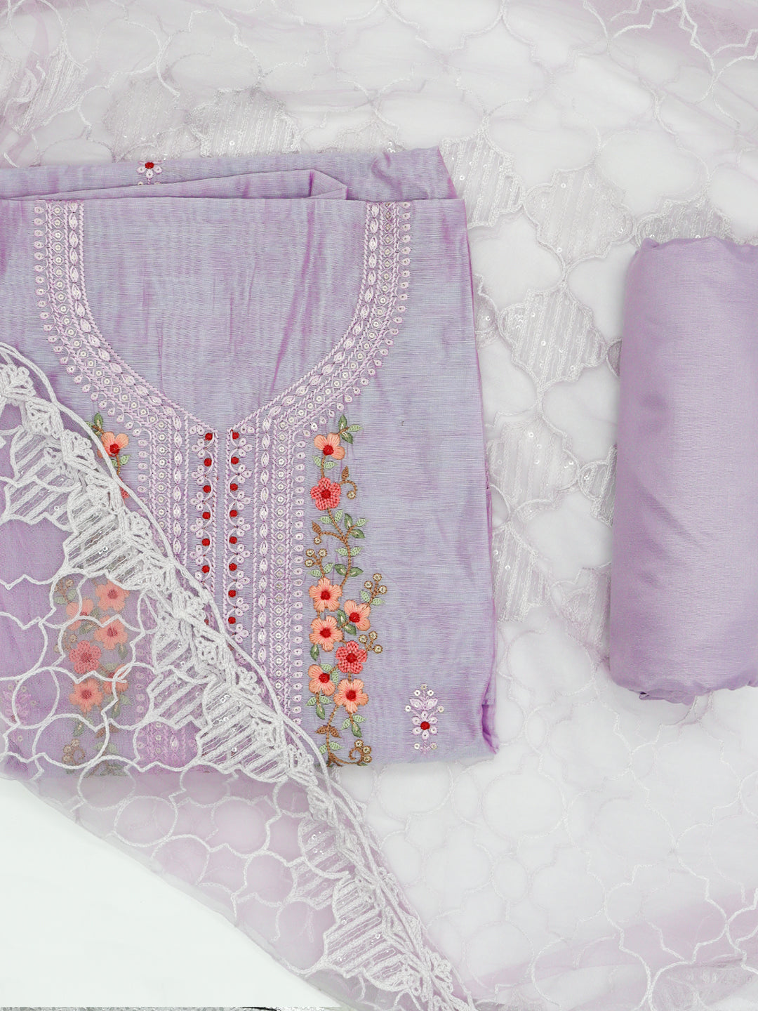 Women Cotton Embroidered Dress Material Violet DM358