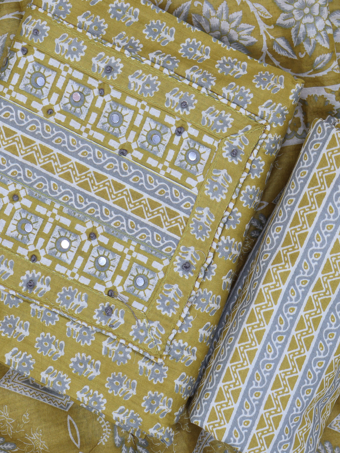 Women Pure Cotton Dress Material Yellow DM333