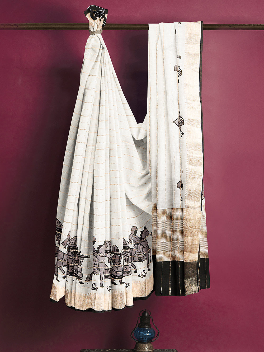 Women Semi Cotton Embroidery Saree White TJB01