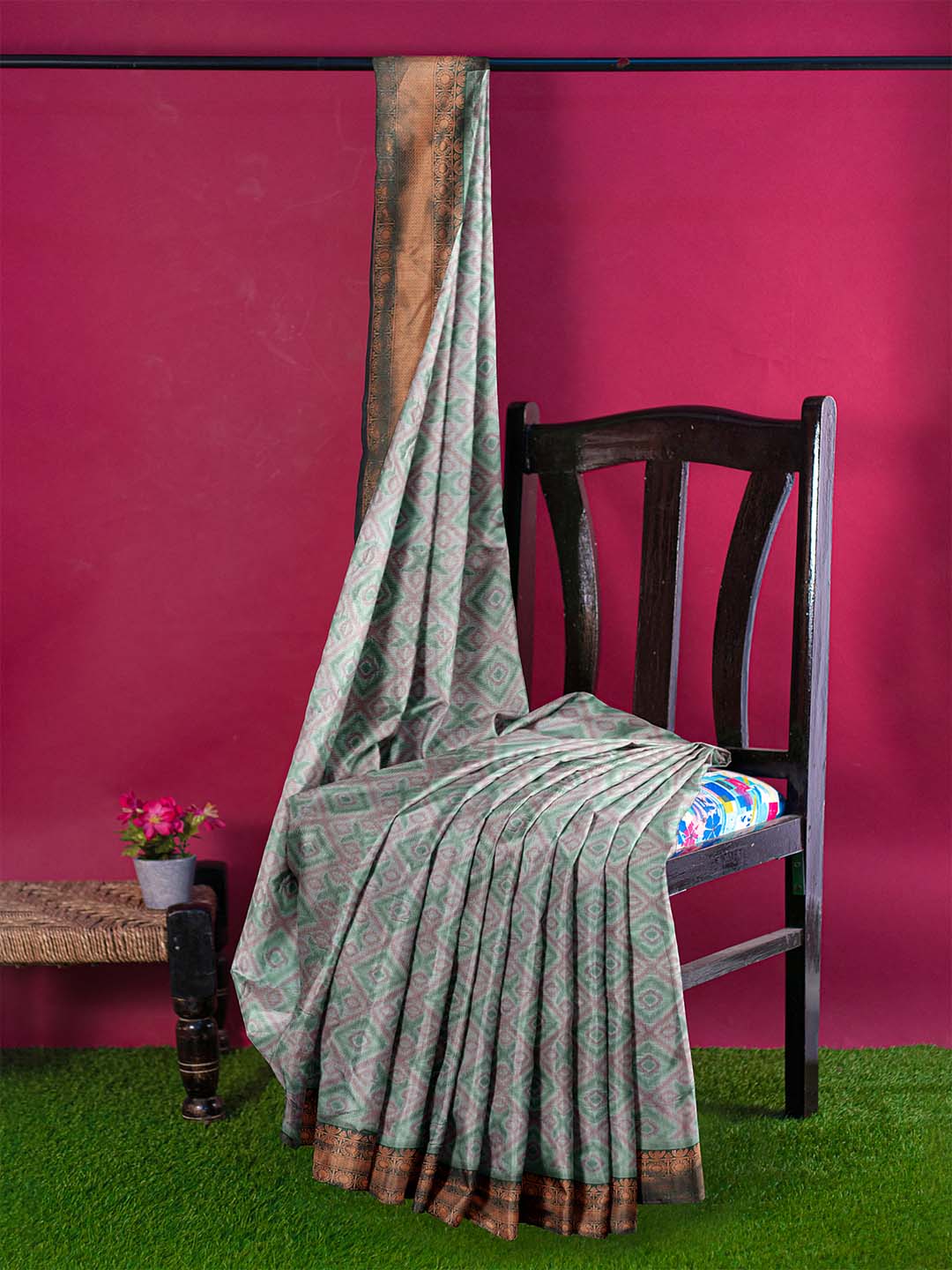 Women Green Art Silk Printed Saree ASS48