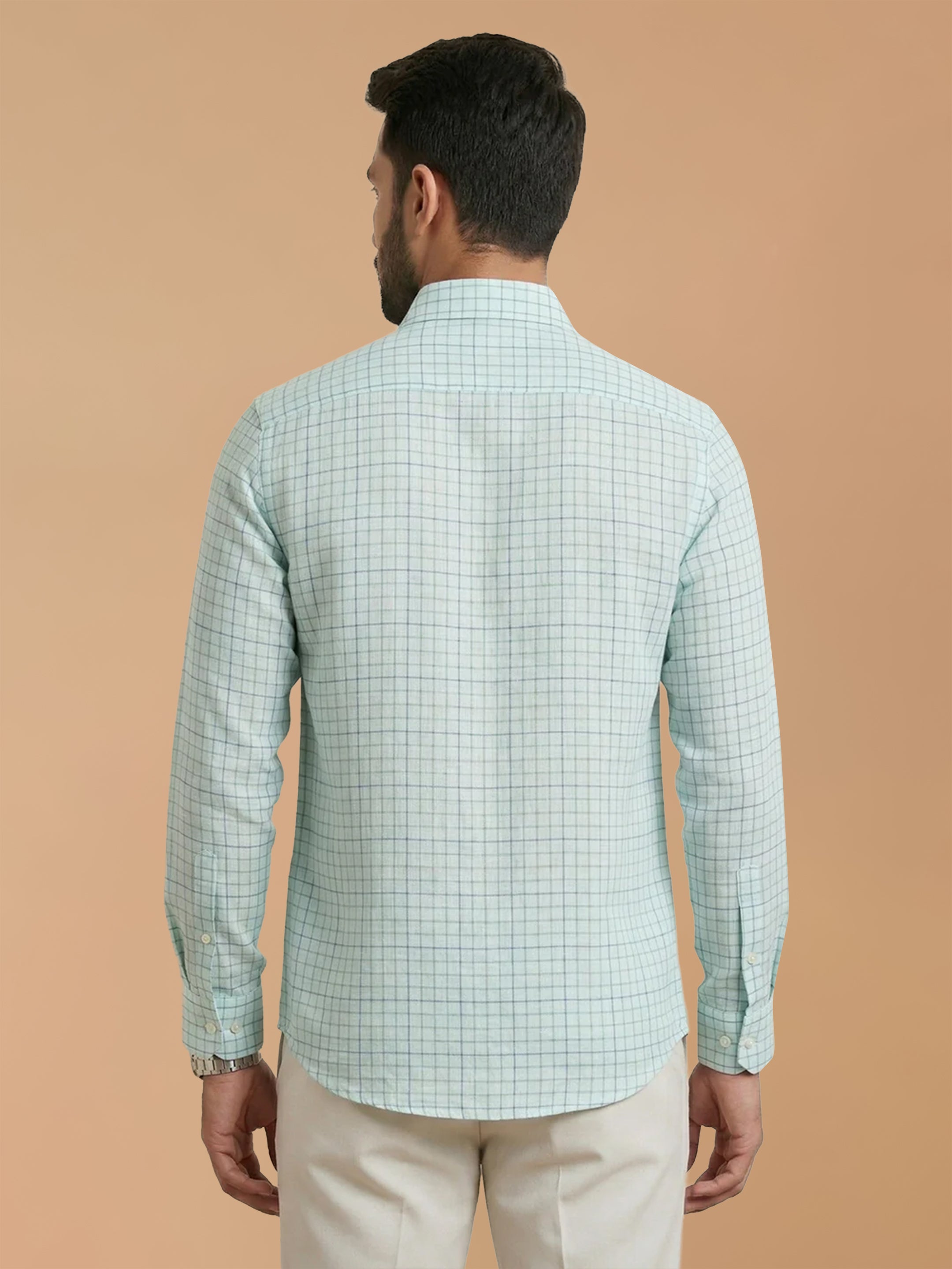 Pure Linen LT Blue Checked Smart Fit Shirt LS147