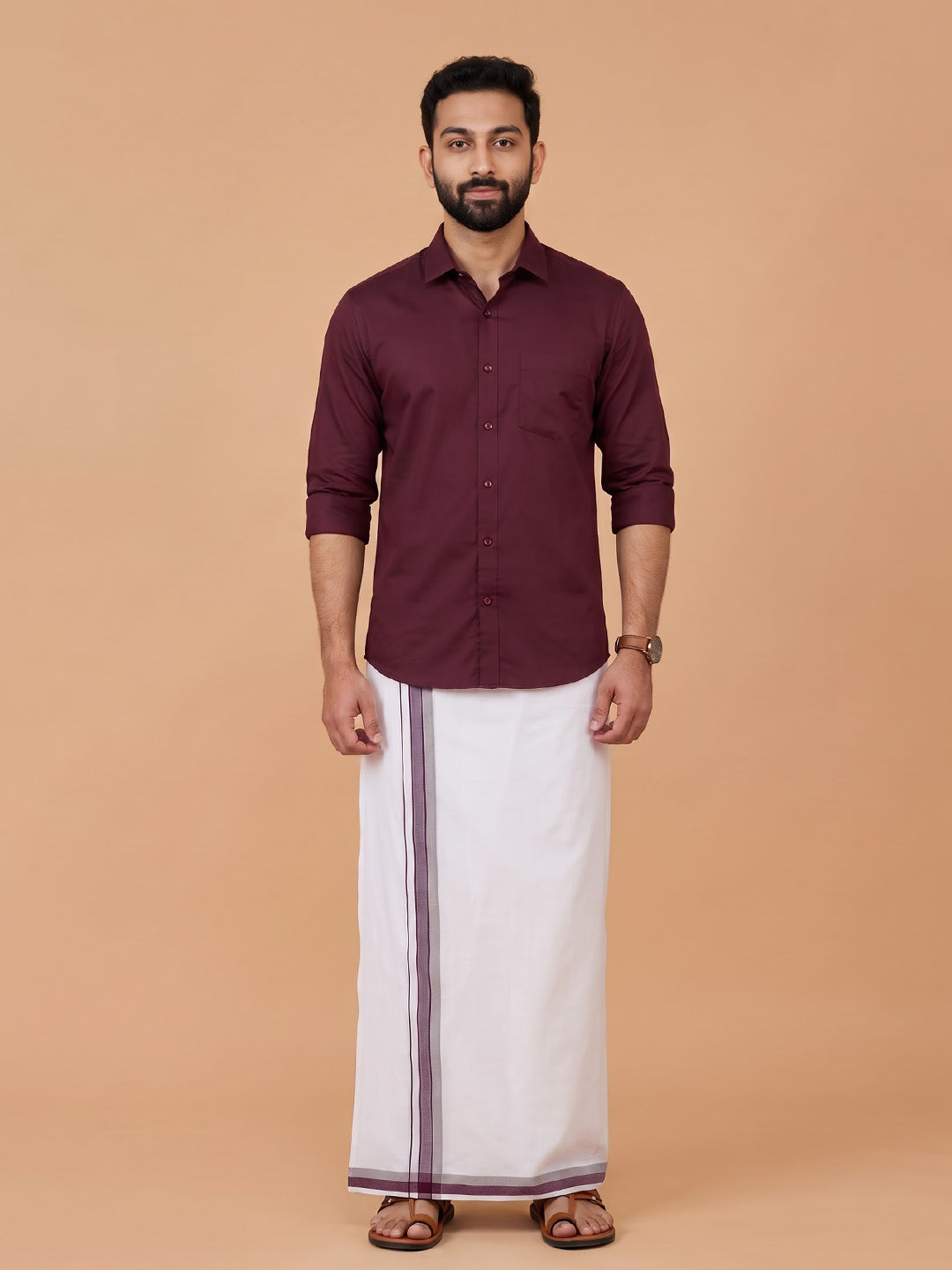 Double Layer 100% Cotton White Dhoti with Fancy Border - UF02