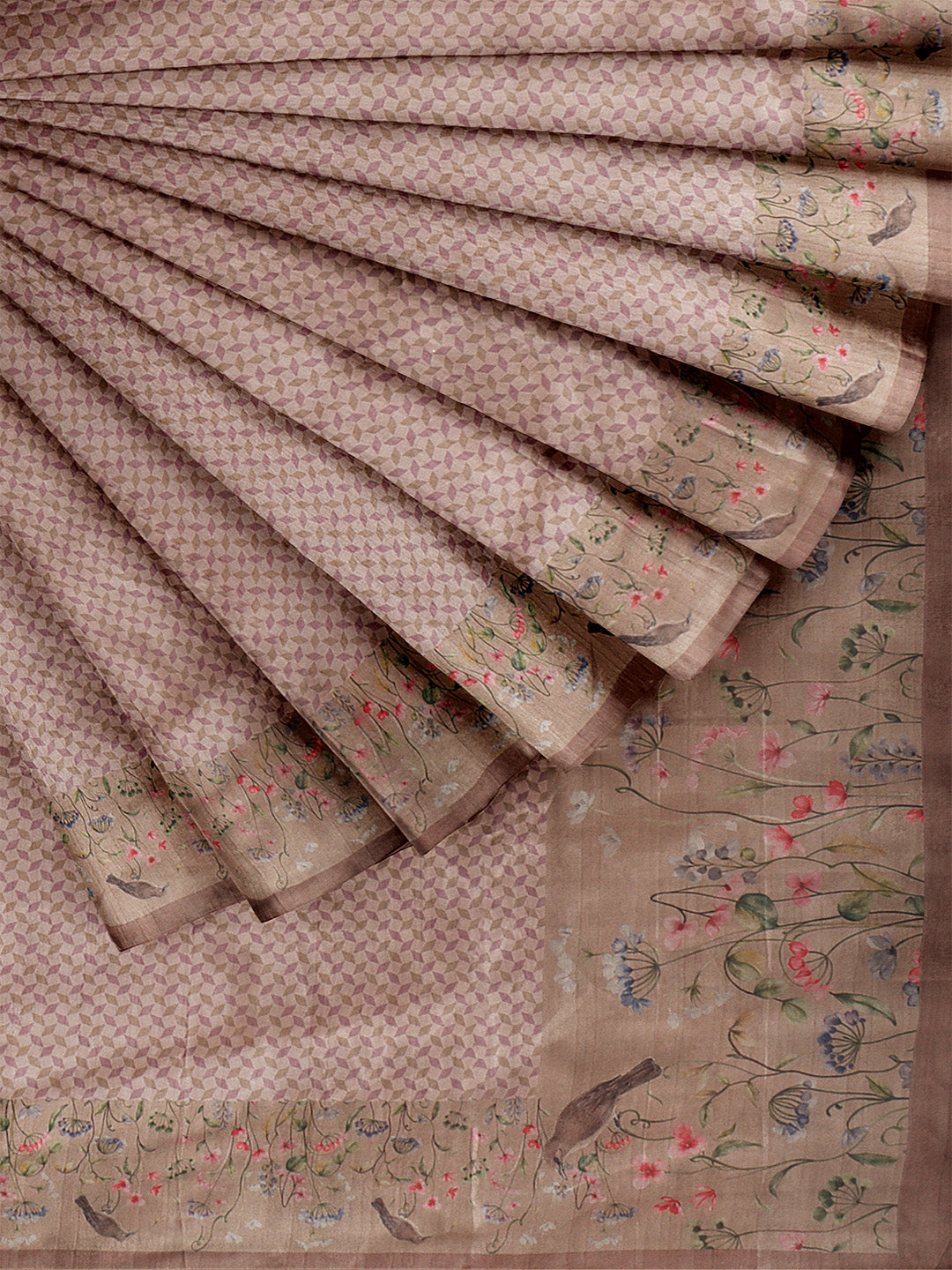 Women Peach Semi Tussar Printed Saree ST252