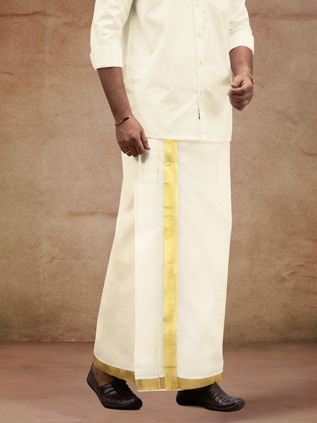 Men Kora Cotton Double Layer Dhoti with Double Side Fancy Jari Border PR15