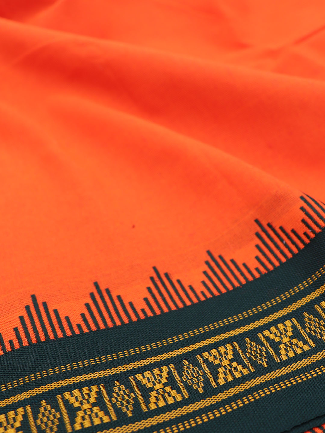Men 100% Cotton Fancy Border Panchakacham with Angavasthram Orange(9+5)