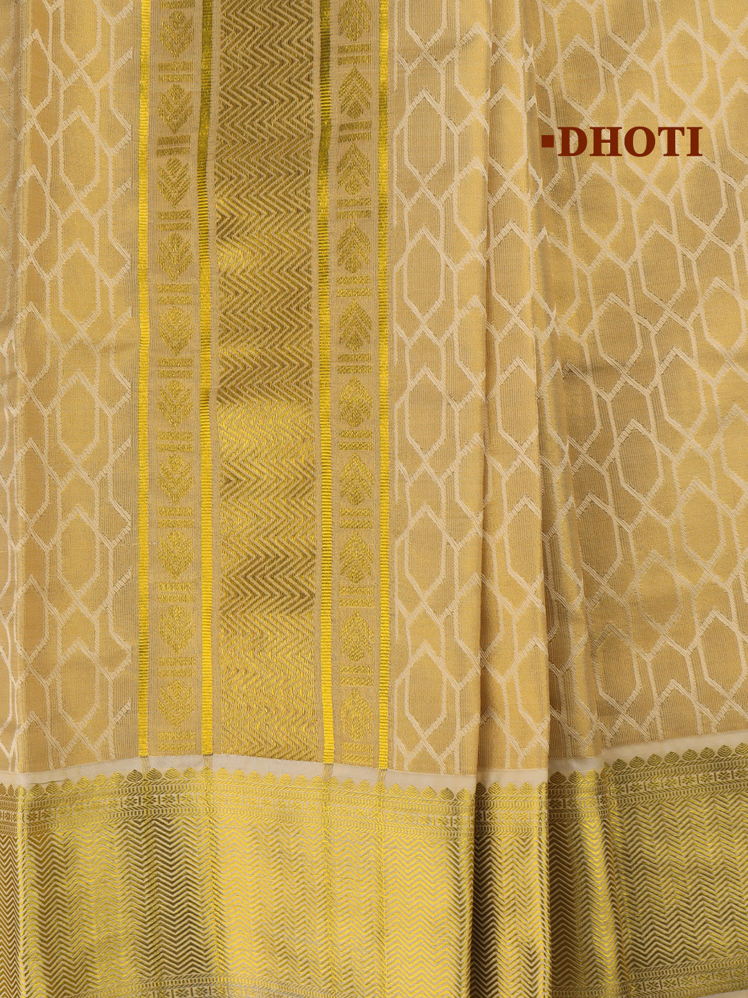 Men Art Silk Wedding Set Dhoti Shirting & Towel Set Gold Brahmotsavam B14(3*1)