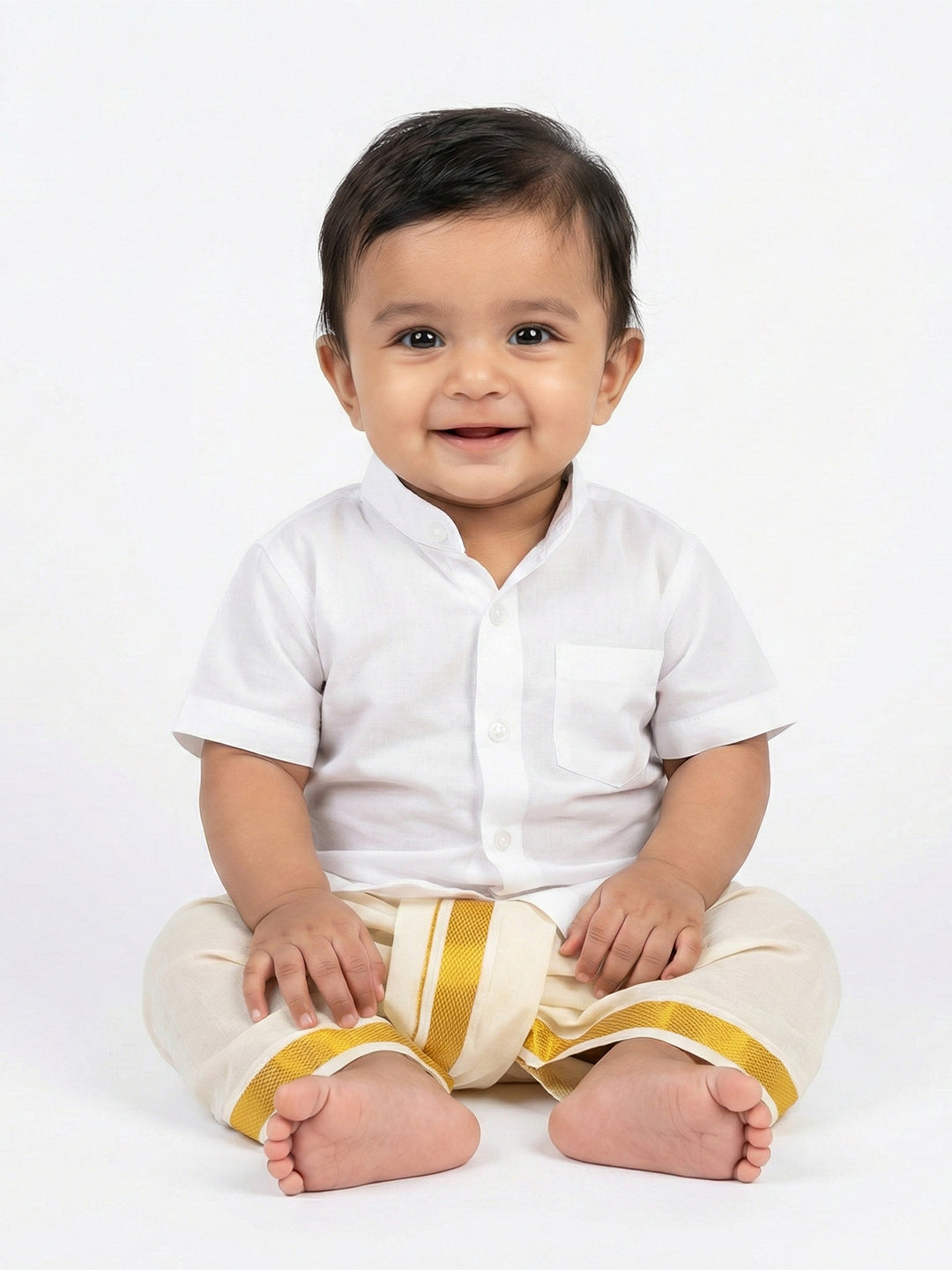 Born Baby Shirt with Pant and Panchakacham Set White