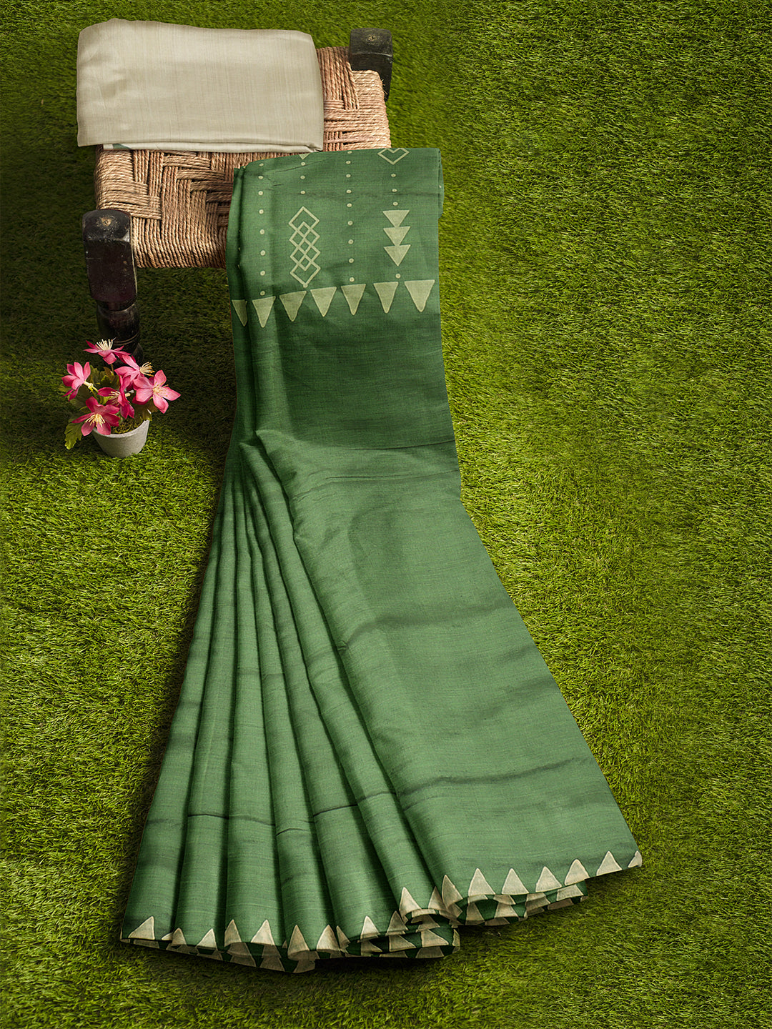 Women Army Green Cotton Saree PCS213