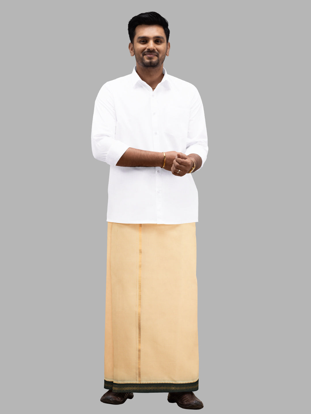 Men 100% Cotton Double Layer Sandal Dhoti with Mayilkhan Border