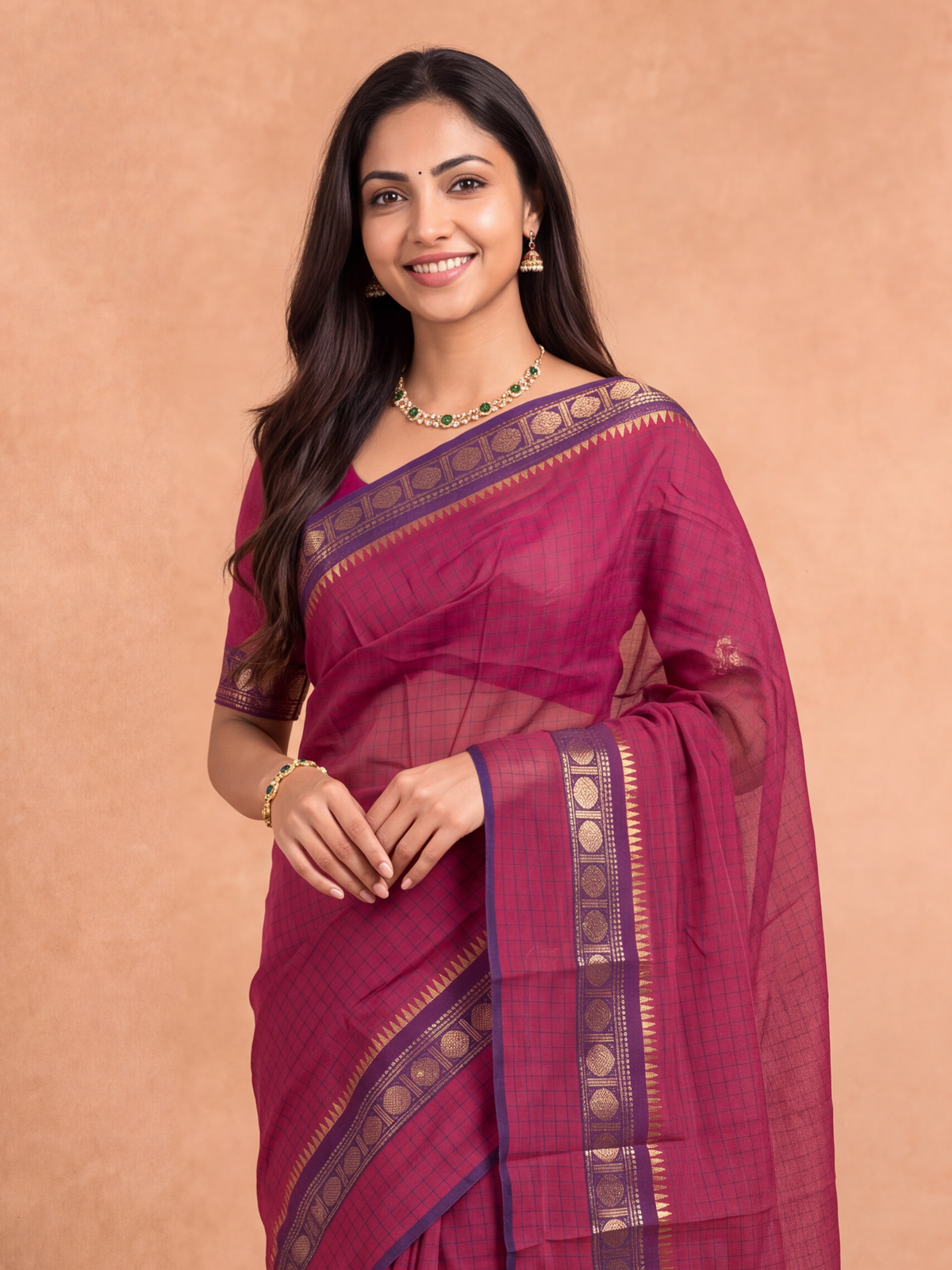 Women Chettinad Cotton Dark Pink Saree CCS21