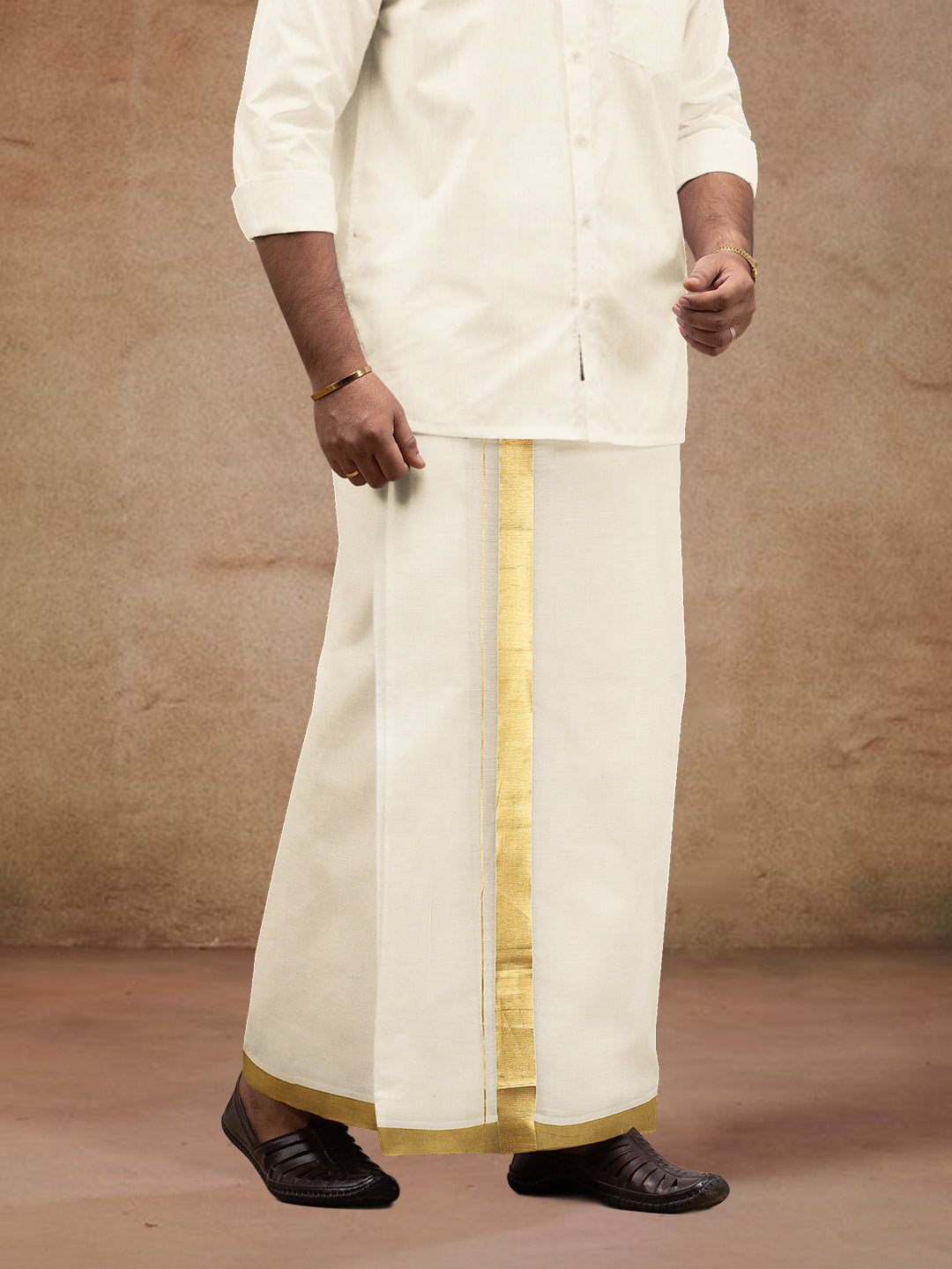 Men Kora Cotton Double Layer Dhoti with Double Side Fancy Jari Border PR14