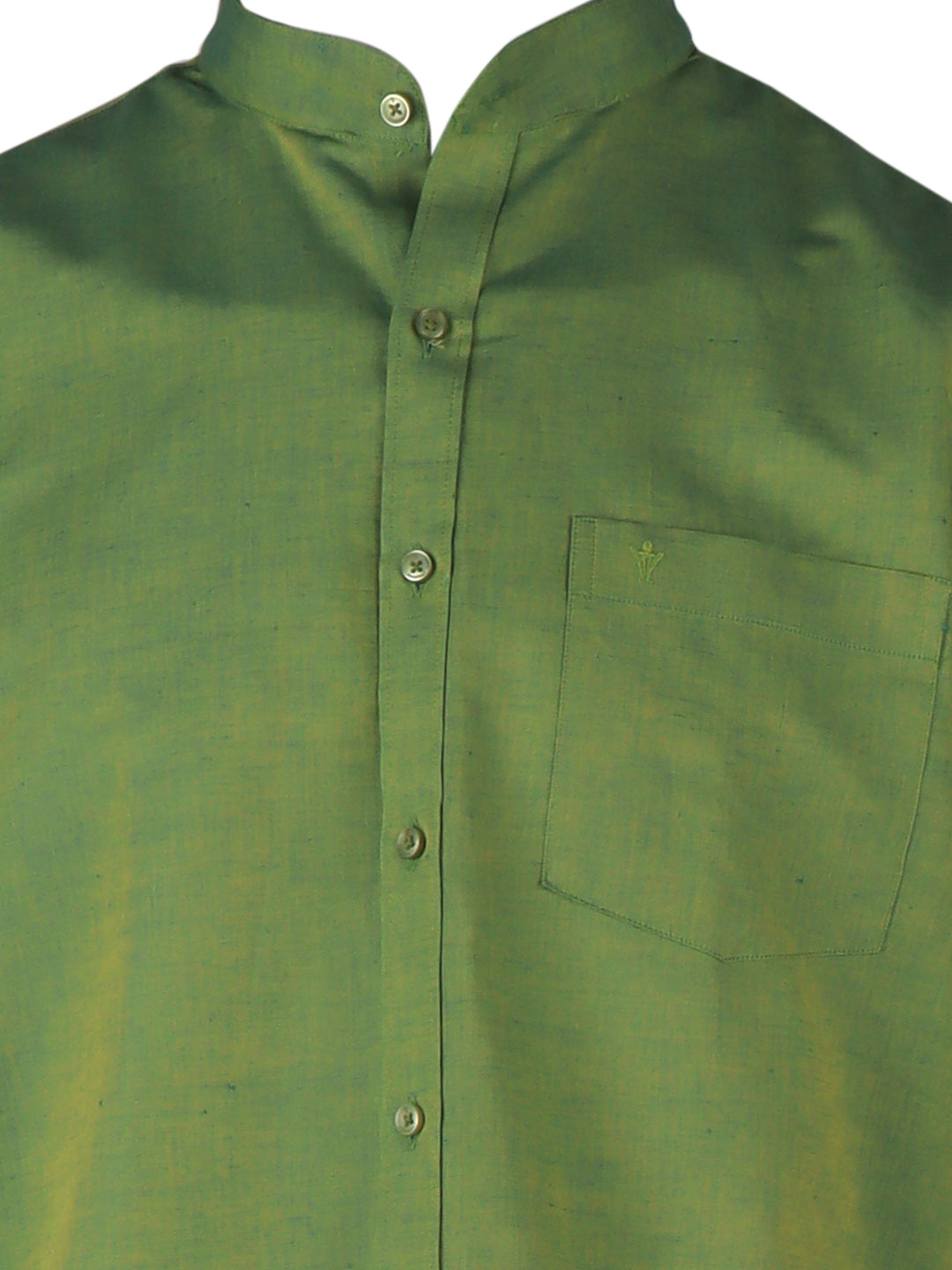 Men Yellowish Green Linen Cotton Chinese Collar Shirt LF9