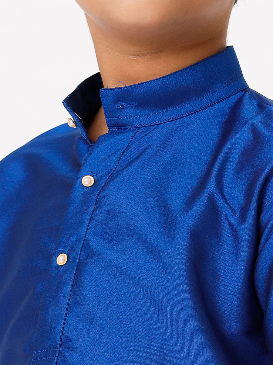 Boys Silk Cotton Full Sleeves Royal Blue Kurta-Zoom view