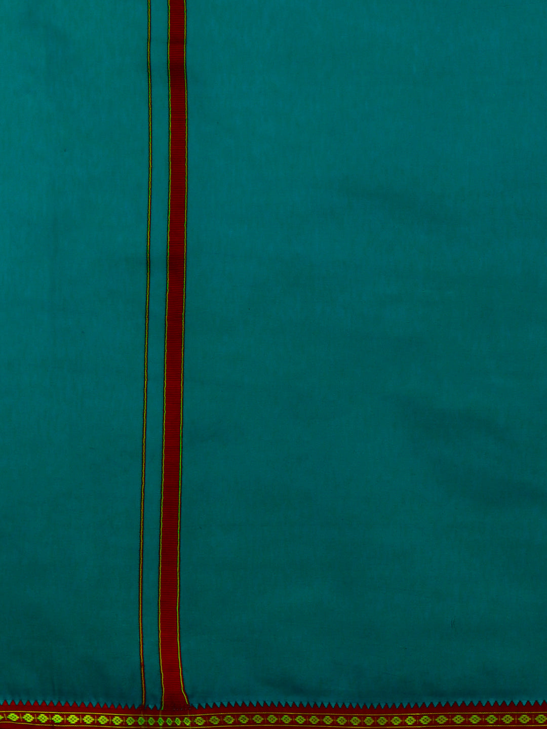 Men Cotton Blend Single Layer Green Dhoti with Mayilkhan Border Slokam
