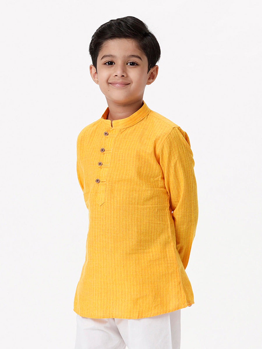 Boys Breeze Cotton Full Sleeves Yellow Kurta-Side view