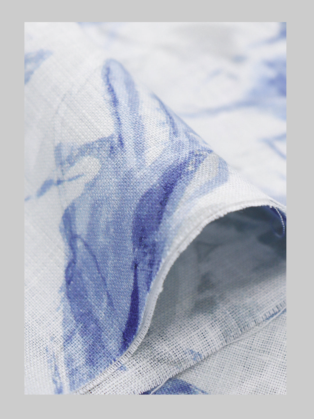 100% European Linen White with Blue Printed Shirt Fabric Fortuner
