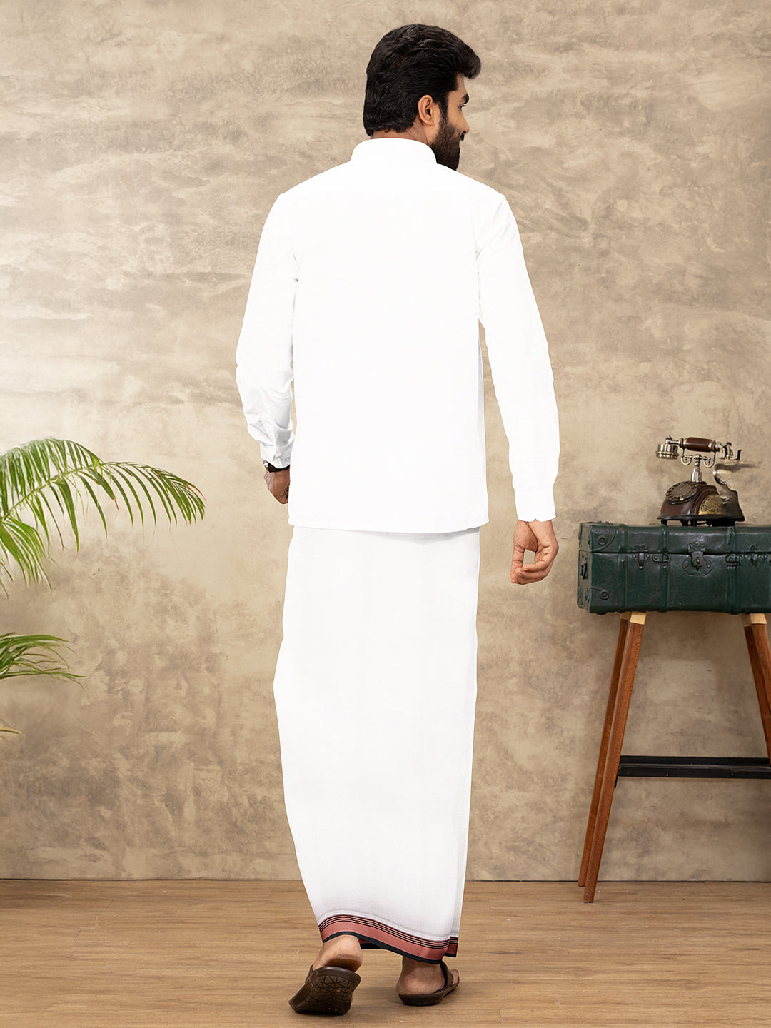 Men 100% Cotton Double Layer White Dhoti with Fancy Jari Border MJF01