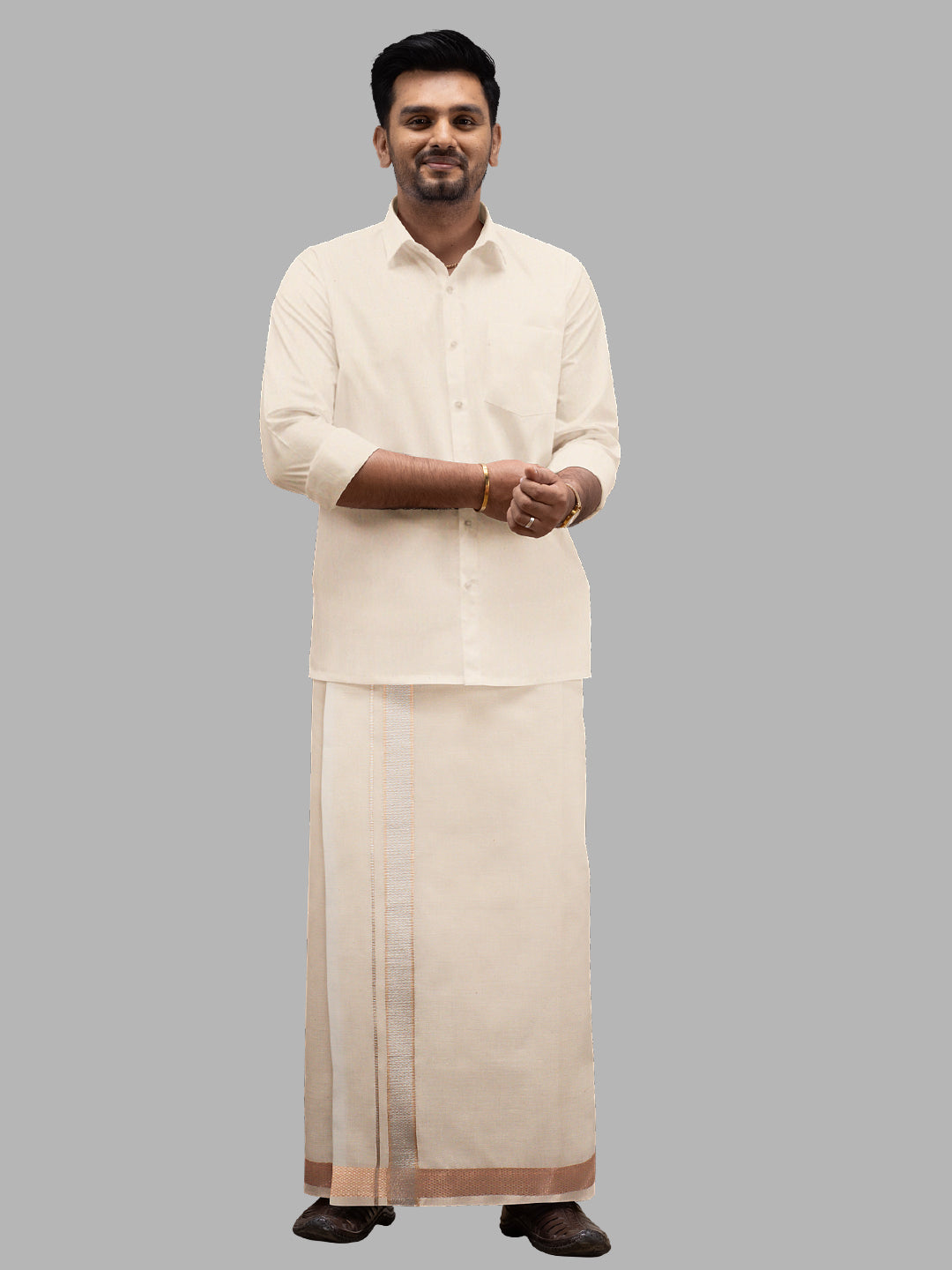Men Tissue Single Layer Copper Dhoti with Fancy Jari Border Extreme