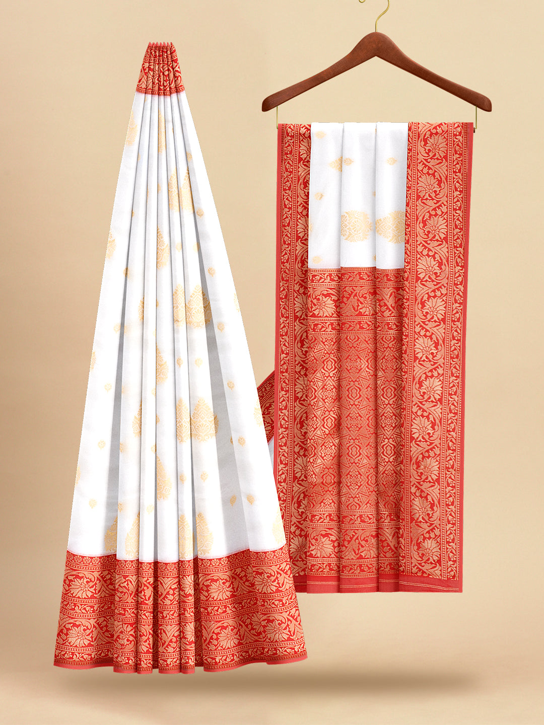 Women White with Red Colour Stylish Art Silk Fancy Jari Border Saree SS103