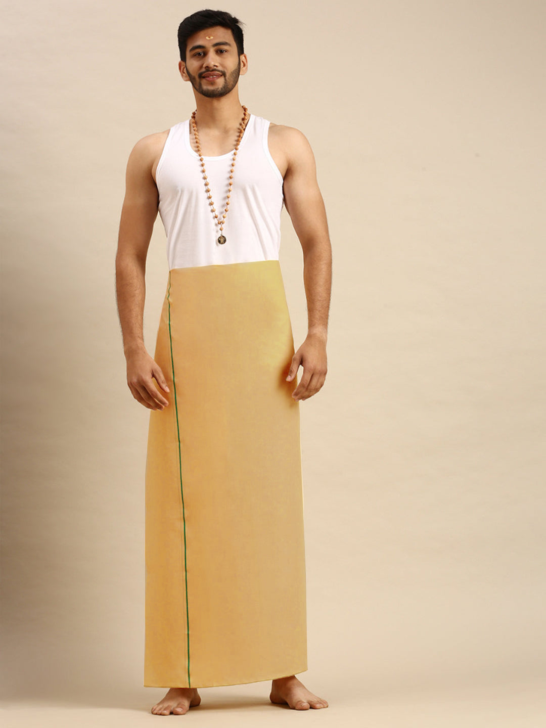 Men 100% Cotton Single Layer Light Kaavi Dhoti with Assorted Border Sudhan